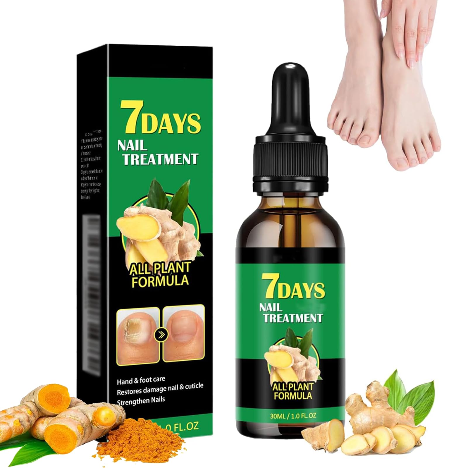 7 DAYS Ginger Foot Spray & Nail Repair Treatment - Strengthening Cuticle Care Oil for Healthy Nails (30ml) - Ideal for Dry Feet, Cracked Heels & Brittle Nails at Home or Salon