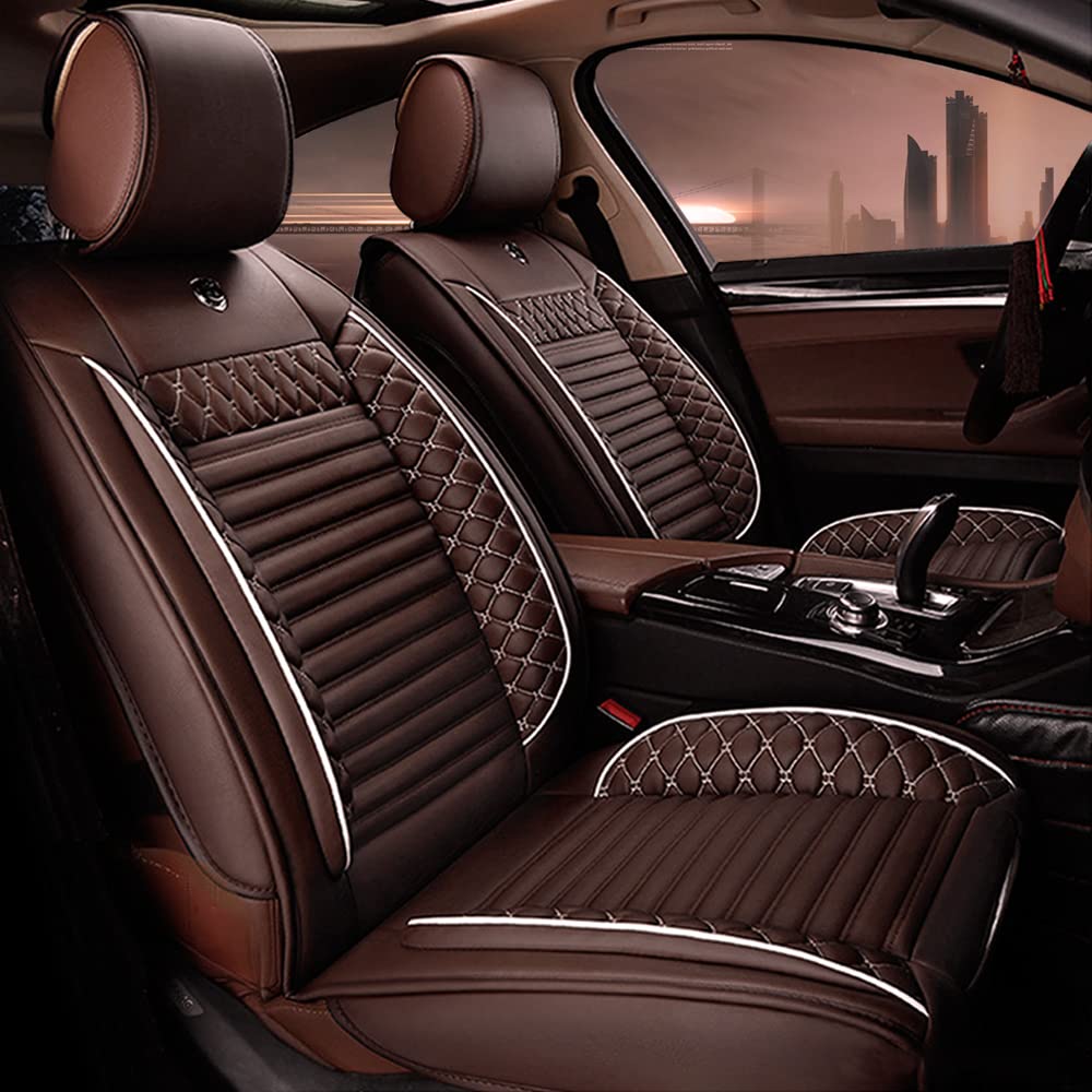 Surekit Custom PU Leather Car Seat Cover for Lexus CT, ES, GS, GX, LS, LX, NX, RX, RC, LC, UX, SC, HS - 5-Seat Full Set Needlework Seat Protector (Brown) | Premium Comfort & Protection for Daily Commute & Road Trips