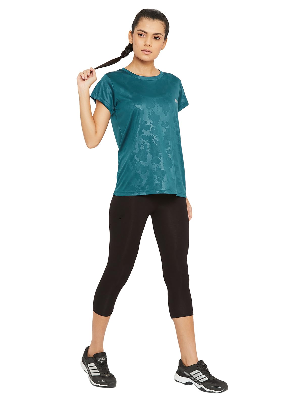 Clovia Women's Activewear Short Sleeve Sports T-Shirt - Breathable Polyester Workout Top for Running, Yoga & Gym - Comfortable Athletic Tee for Women