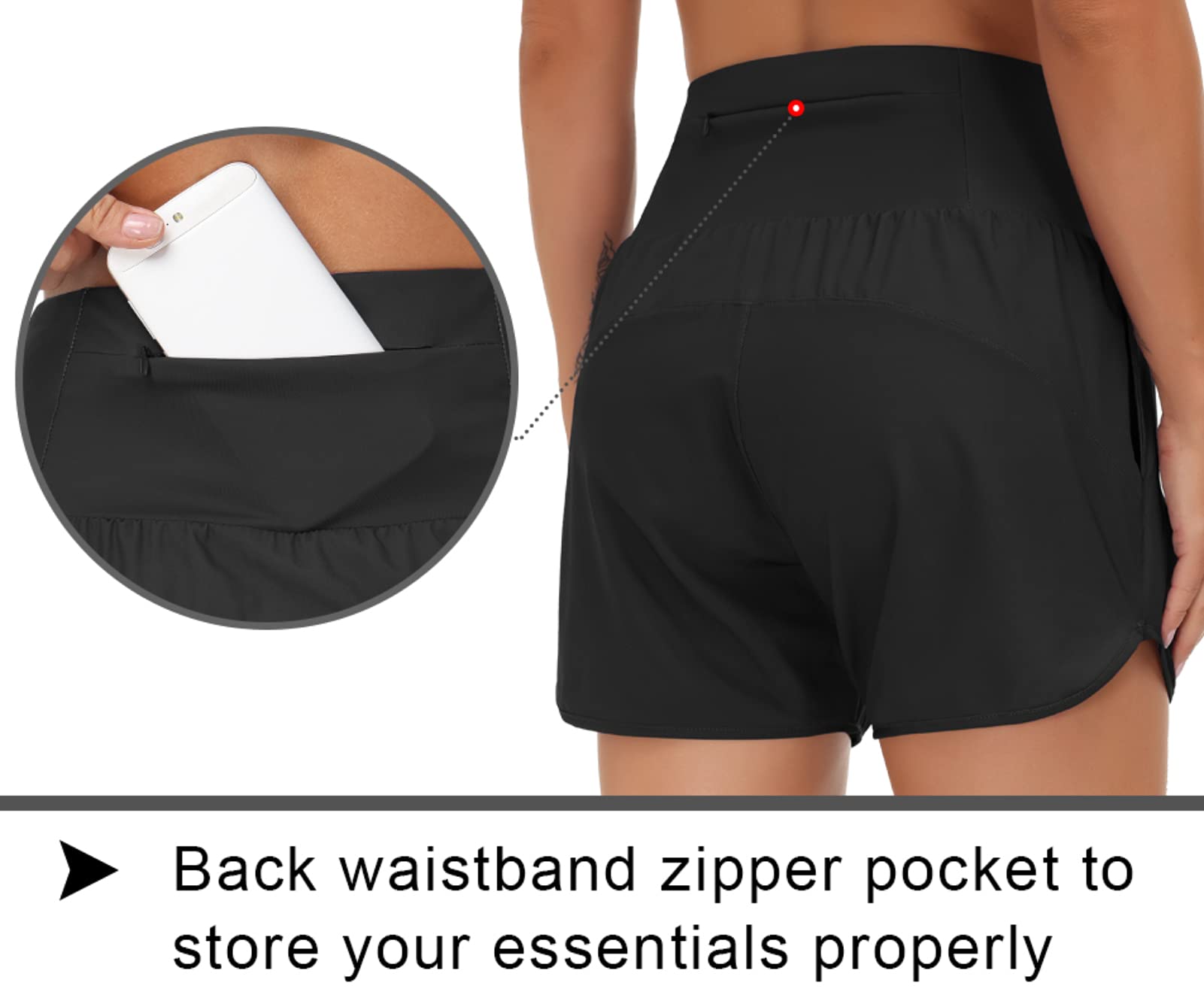 THE GYM PEOPLE Women's High Waist Running Shorts with Liner - Athletic Workout Hiking Shorts with Zip Pockets - Perfect for Gym, Yoga, Jogging & Outdoor Activities