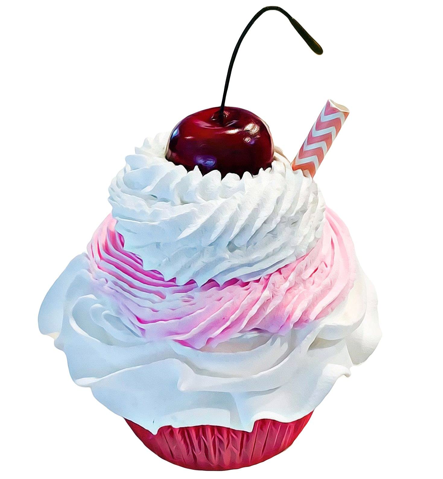 Artificial Fake Cupcakes & Cakes for Display - Faux Cake Decorations for Home, Kitchen & Party Decor - Strawberry Milkshake Pink Cupcake Fake Desserts - Perfect for Wedding, Birthday, Bakery & Dessert Table Displays