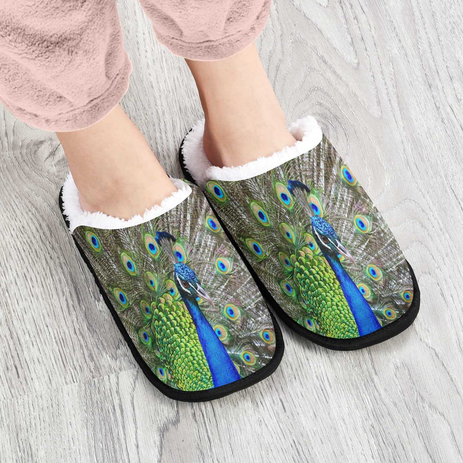 Comfy Green Peacock Slippers for Women, Men & Kids - Soft Coral Fleece Indoor House Shoes for Bedroom & Lounge Wear