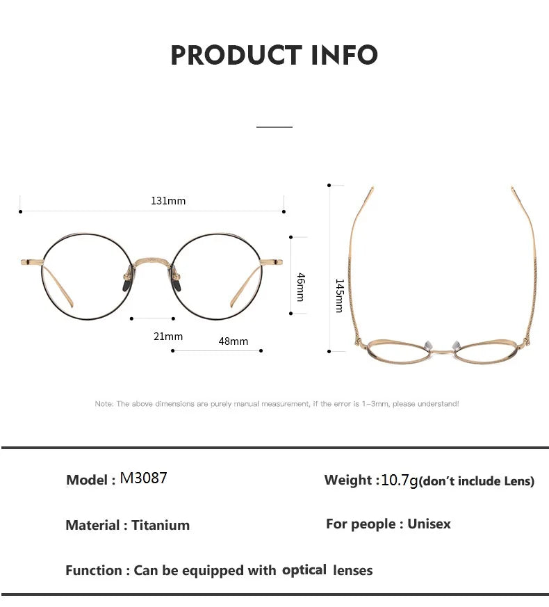 Aimee Unisex Full Rim Round Titanium Eyeglasses Frame 133087 - Lightweight Durable Glasses for Work, Reading & Everyday Wear
