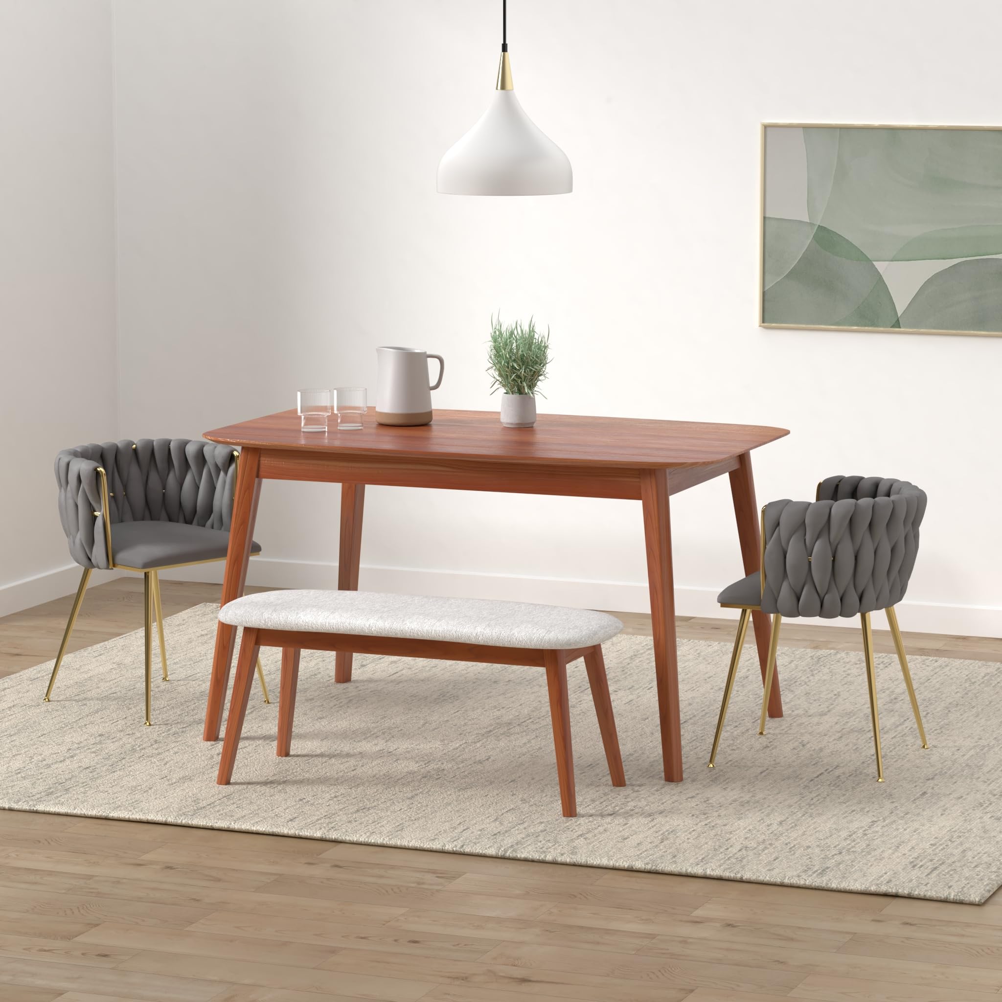 Velvet Dining Chairs Set of 4 - Modern Woven Upholstered Accent Chairs with Gold Metal Legs for Living Room, Dining Room & Kitchen - Soft Grey Velvet Seating - Perfect for Home Decor, Dinner Parties & Cozy Gatherings
