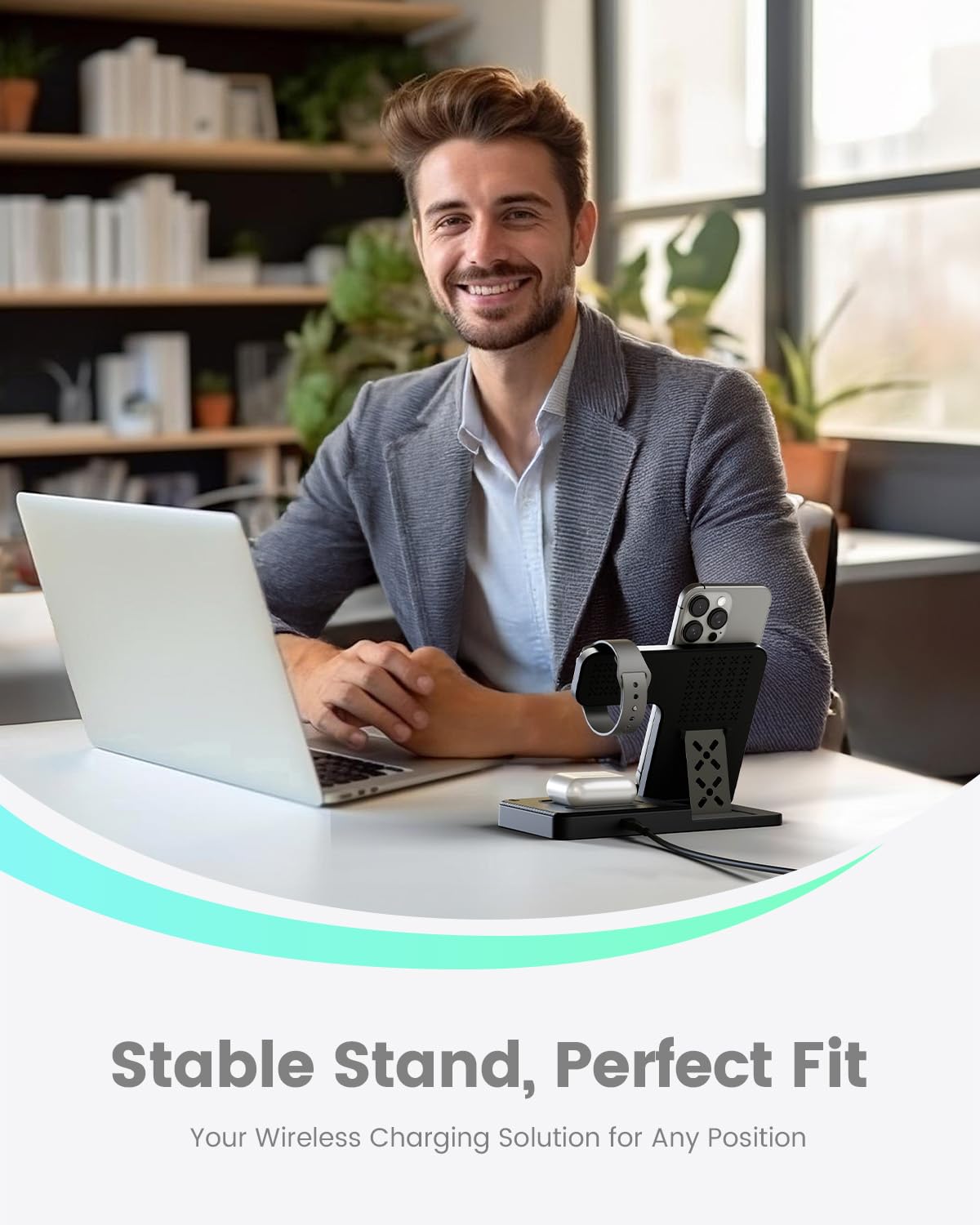 3-in-1 Wireless Charging Station for iPhone 16/15/14/13/12/11 Pro Max, Apple Watch 10/9/8/7/6/5/4/3/2/SE/Ultra & AirPods 4/3/2/Pro - Fast Qi-Certified Charger Stand for Multiple Devices | Perfect for Home, Office & Nightstand Charging