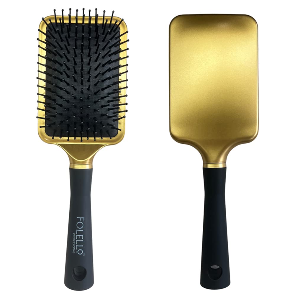 FOLELLO Large Square Paddle Hair Brush for Women & Men - Detangling Brush for Smooth, Tangle-Free Hair - Ideal for All Hair Types - Perfect for Home, Travel & Salon Styling