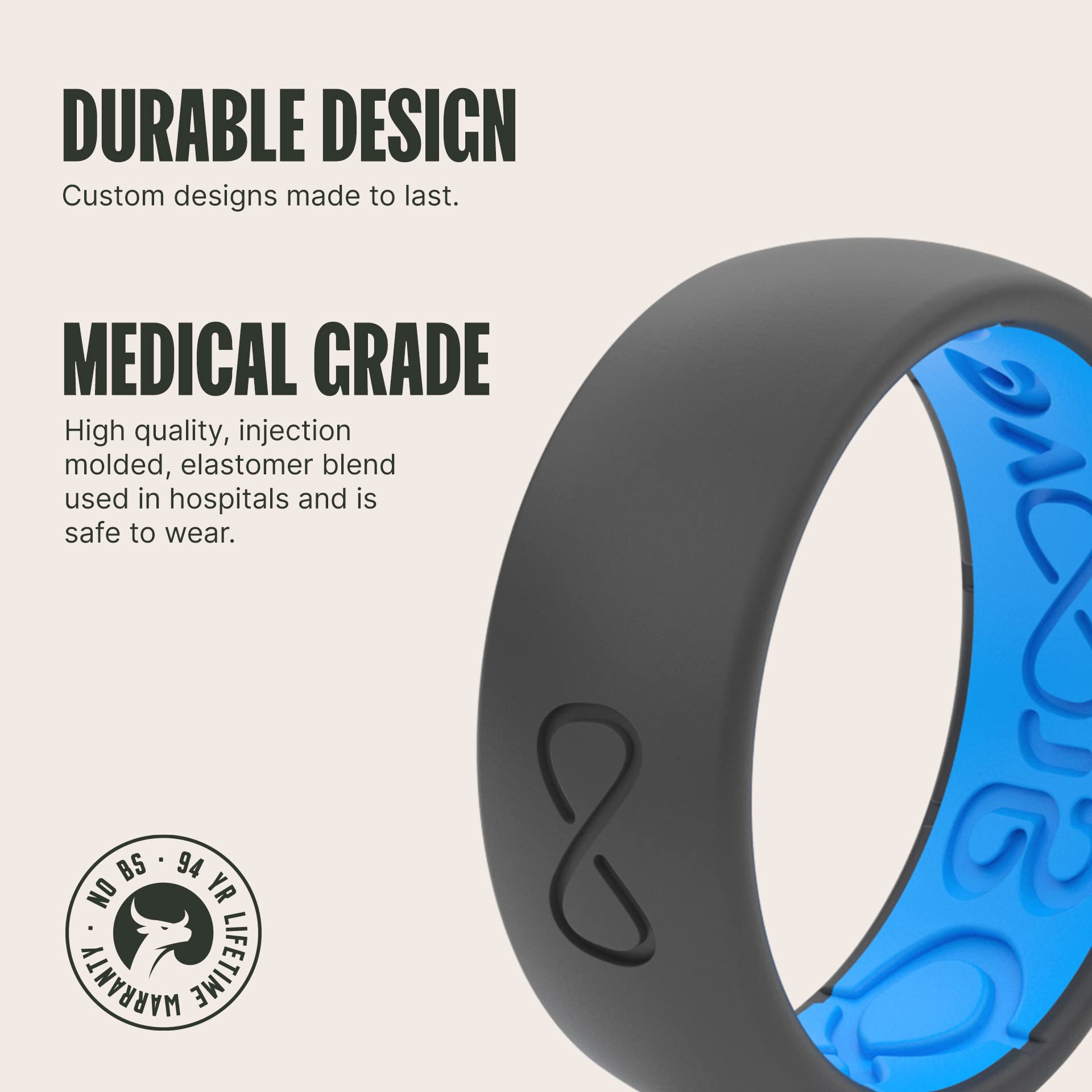 Groove Life Solid Silicone Ring for Men - Breathable Comfort Fit Wedding Band with Unique Design & Lifetime Warranty - Perfect for Active Lifestyle, Gym, Swimming & Outdoor Adventures