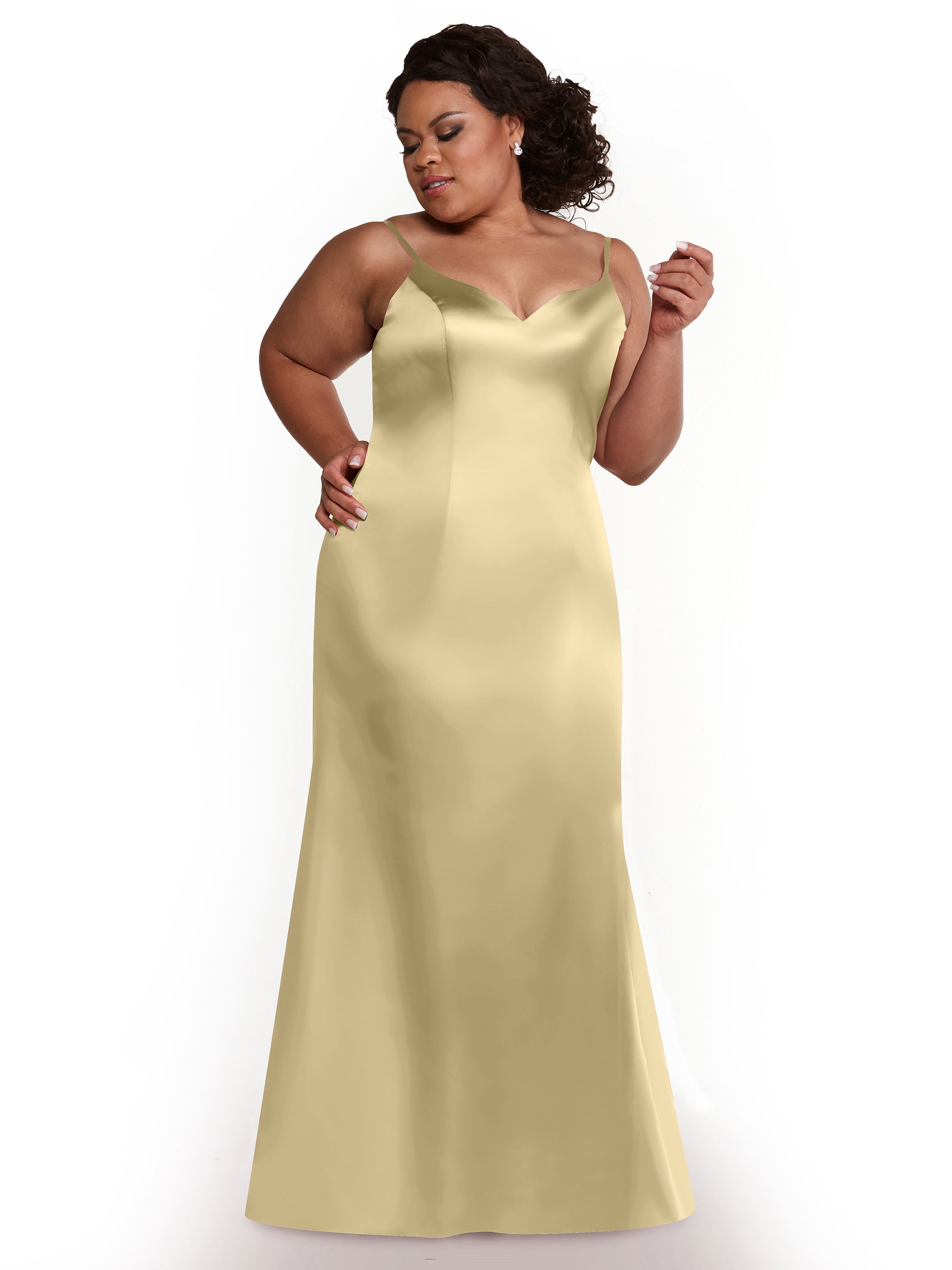 Elegant 80132 Fit and Flare Satin Bridesmaid Dress with High Slit - Perfect for Weddings, Prom, and Formal Events