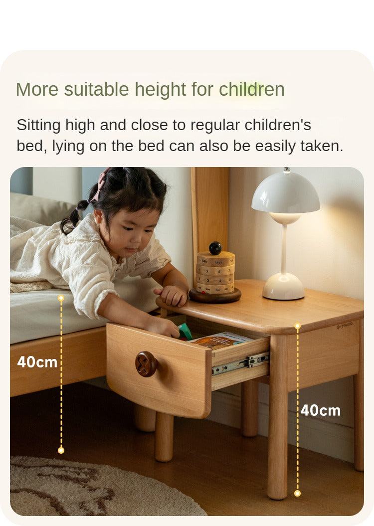 Solid Wood Modern Kids Nightstand - Beech & Rubber Wood Bedside Table for Children's Room - Perfect for Bedrooms, Nurseries, and Dorm Rooms