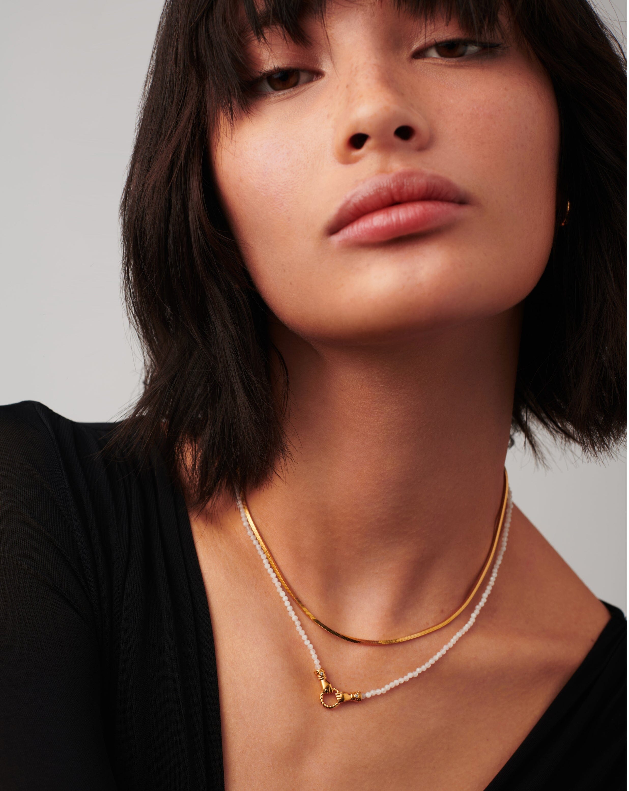 Harris Reed In Good Hands Mini Beaded Gemstone Necklace - 18k Gold Plated Rainbow Moonstone Pendant | Elegant Layering Jewelry for Women, Perfect for Parties & Date Nights