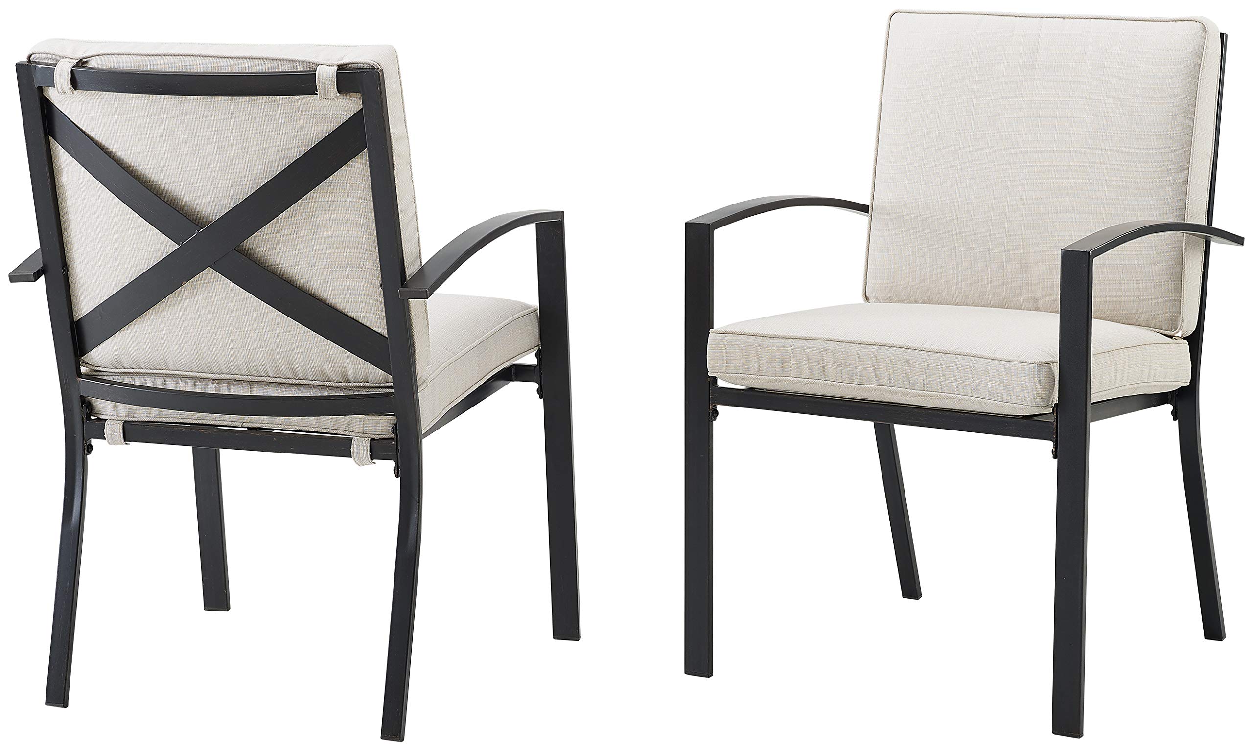 Crosley Furniture Kaplan 2-Piece Outdoor Dining Chair Set - Patio Chairs for Deck, Backyard, Garden - Oiled Bronze Metal Frame with Comfortable Oatmeal Cushions - Perfect for Outdoor Entertaining, Relaxing & Dining Al Fresco