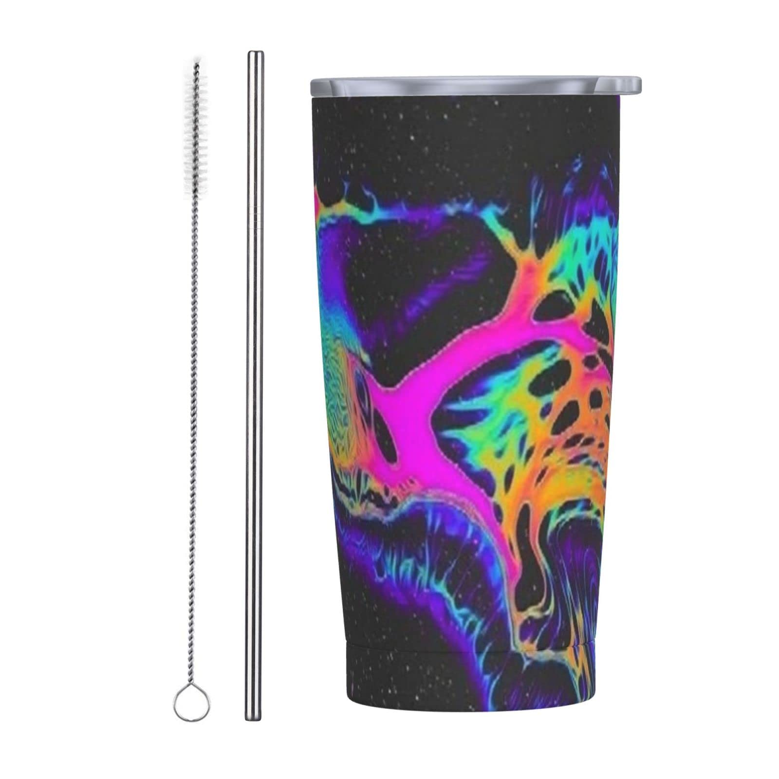 SWEET TANG 20oz Stainless Steel Double Wall Insulated Coffee Tumbler with Lid & Straw - Leak Proof Psychedelic Art Travel Mug for Hot/Cold Beverages - Perfect for Office, School, Gym & Outdoor Activities
