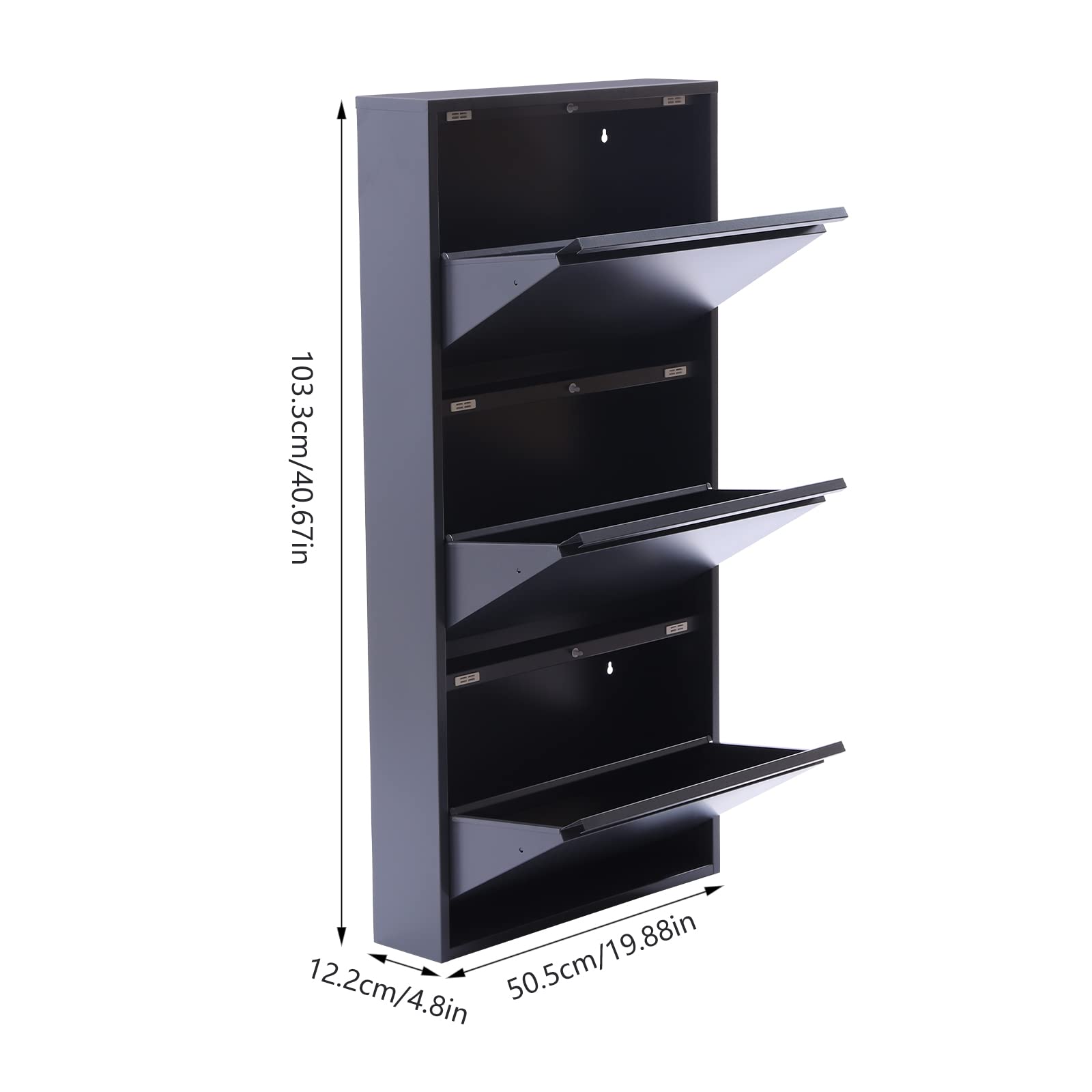3 Drawer Wall Mounted Shoe Storage Cabinet - No Assembly Metal Shoe Organizer for Entryway, Hallway & Corridor | Holds 9 Pairs of Shoes | Space Saving Grey Cabinet for Small Apartments & Closet Organization