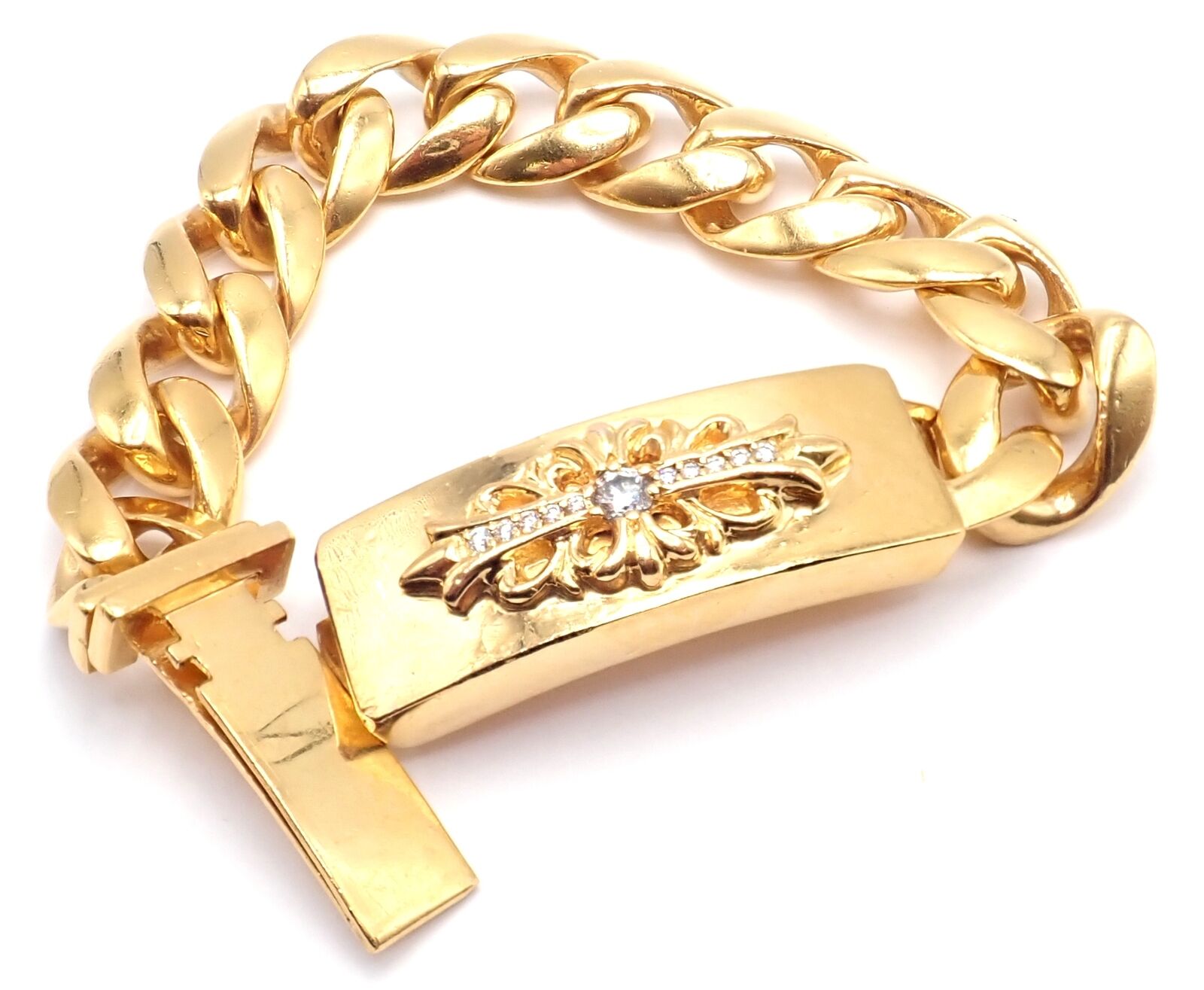 Authentic Chrome Hearts 22k Yellow Gold Diamond Heavy Link ID Bracelet for Men & Women - Luxury Vintage Jewelry Gift for Anniversary, Birthday & Special Occasions