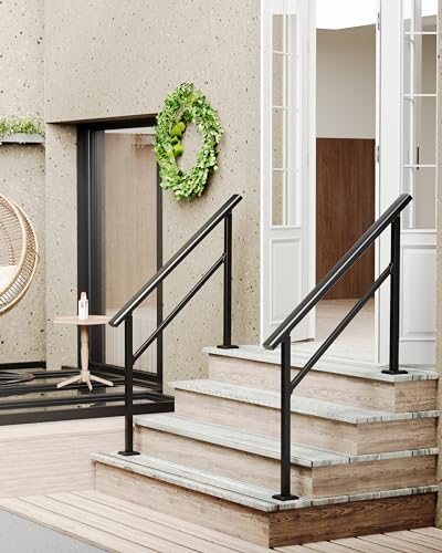 GARVEE 4-Step Outdoor Handrail - Durable Aluminum Alloy Stair Railing for Concrete Steps, Porch & Exterior Safety - Perfect for Home Entryways, Decks, and Patios (4 Steps)