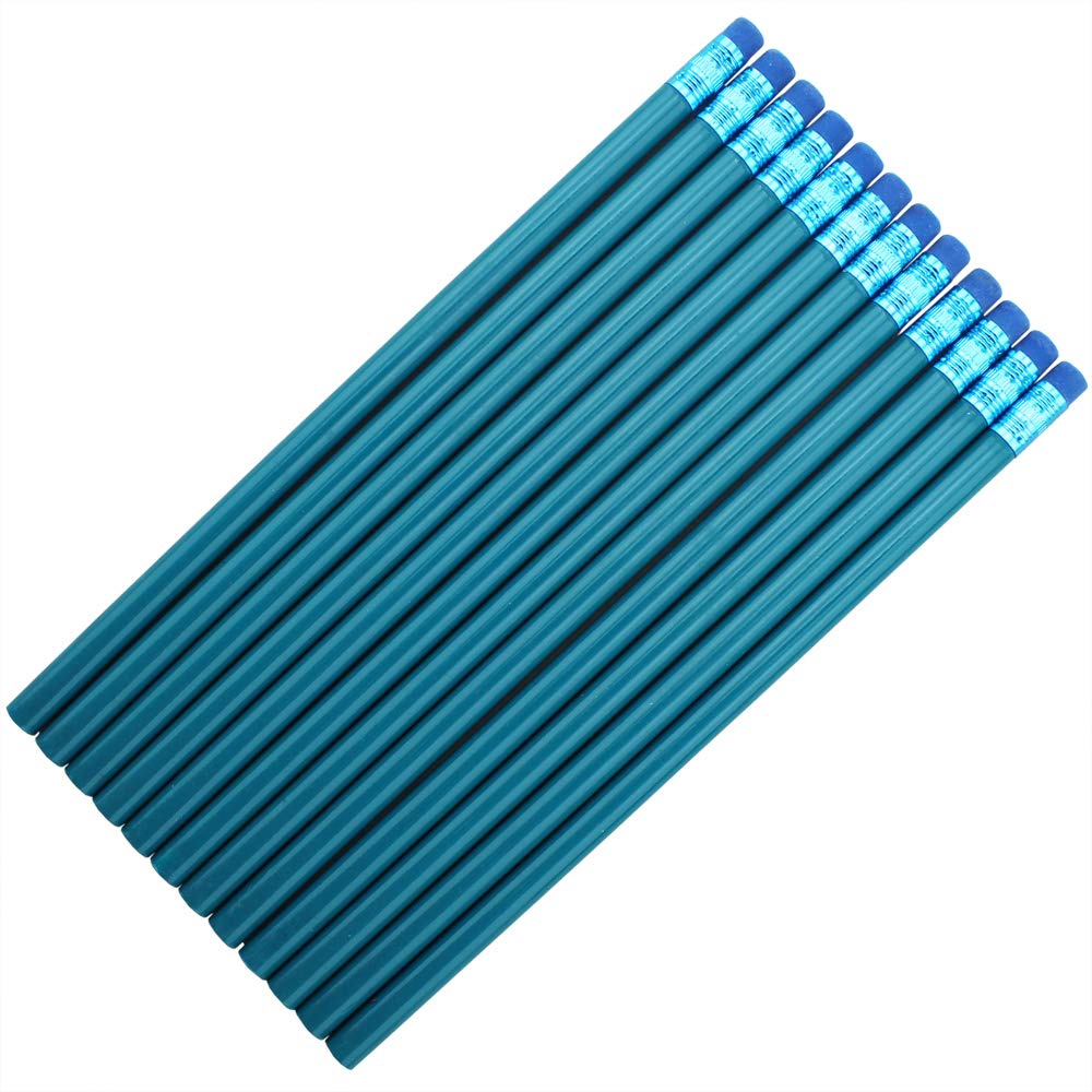 Blank Round Pencils Bulk - 30 Pack Cyan 2HB Pencils for School & Office