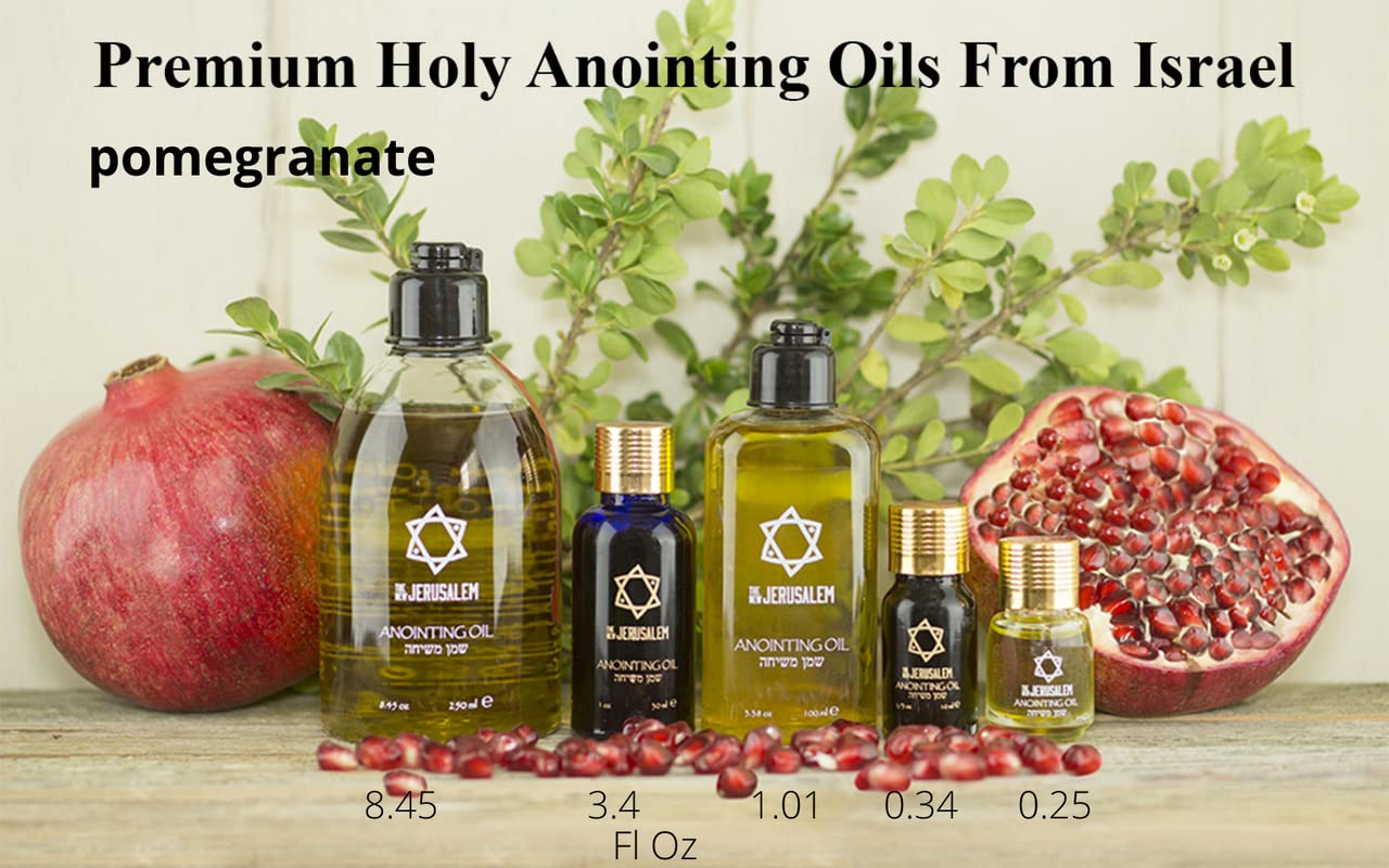 **Blessed Pomegranate Anointing Oil from Jerusalem – 8.45 Fl Oz Holy Spiritual Oil for Wedding Ceremony & Religious Use – Handmade with Natural Ingredients – Perfect for Prayer, Anointing & Spiritual Blessings**