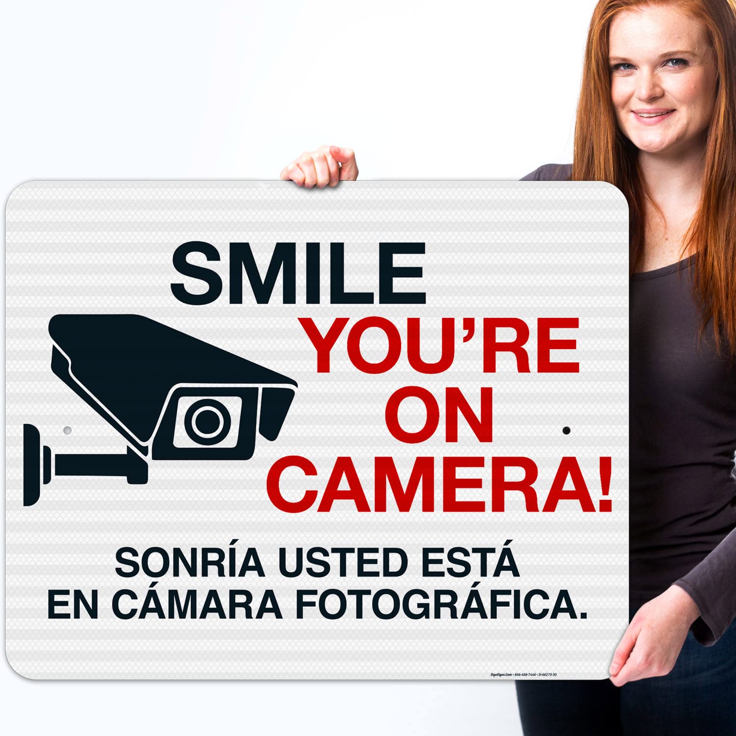 Smile You're On Camera Bilingual Sign - 24x30 Inches Reflective Aluminum Safety Sign - 3M EGP .080 Fade-Resistant - Made in USA by Sigo Signs - Perfect for Parking Lots, Warehouses & Security Areas