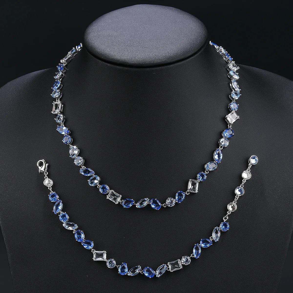 Elegant CZ Blue Cubic Zirconia Jewelry Set for Women - Necklace & Bracelet Combo for Wedding, Party & Special Occasions | Perfect Gift for Her | CN11078