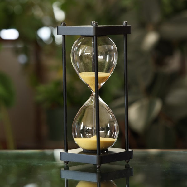 Premium Square Black Hourglass with Black Spindles - Choose Black, White, Natural or Gold Sand | Elegant Home Office Decor, Meditation Timer & Unique Gift Idea
