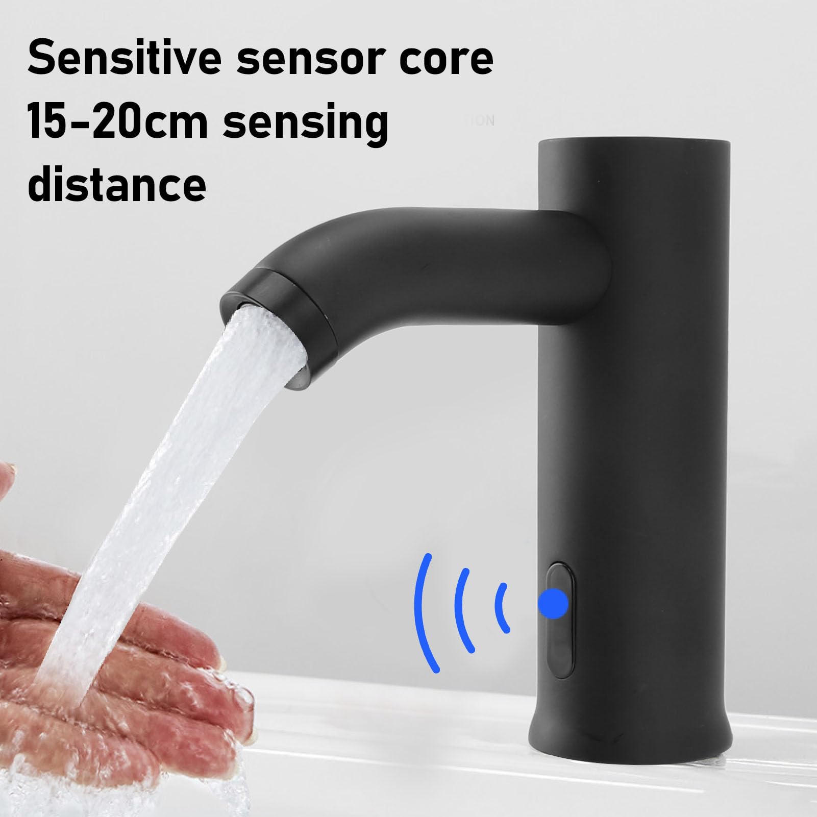 Touchless Sink Faucet with Motion Sensor - Battery Powered Automatic Faucet with Infrared Sensor for Hands-Free Washing - Ideal for Kitchen, Bathroom, and Public Restrooms (Black)