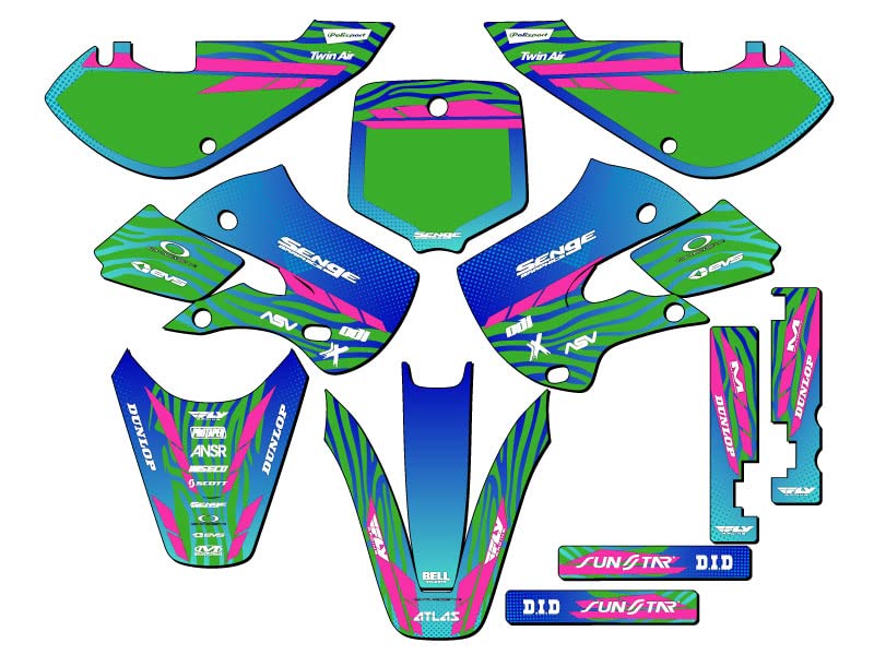 2000-2023 Kawasaki KX65 Tiger Green Complete Graphics Kit - High-Quality Dirt Bike Sticker Decals for Motocross Racing & Off-Road Riding