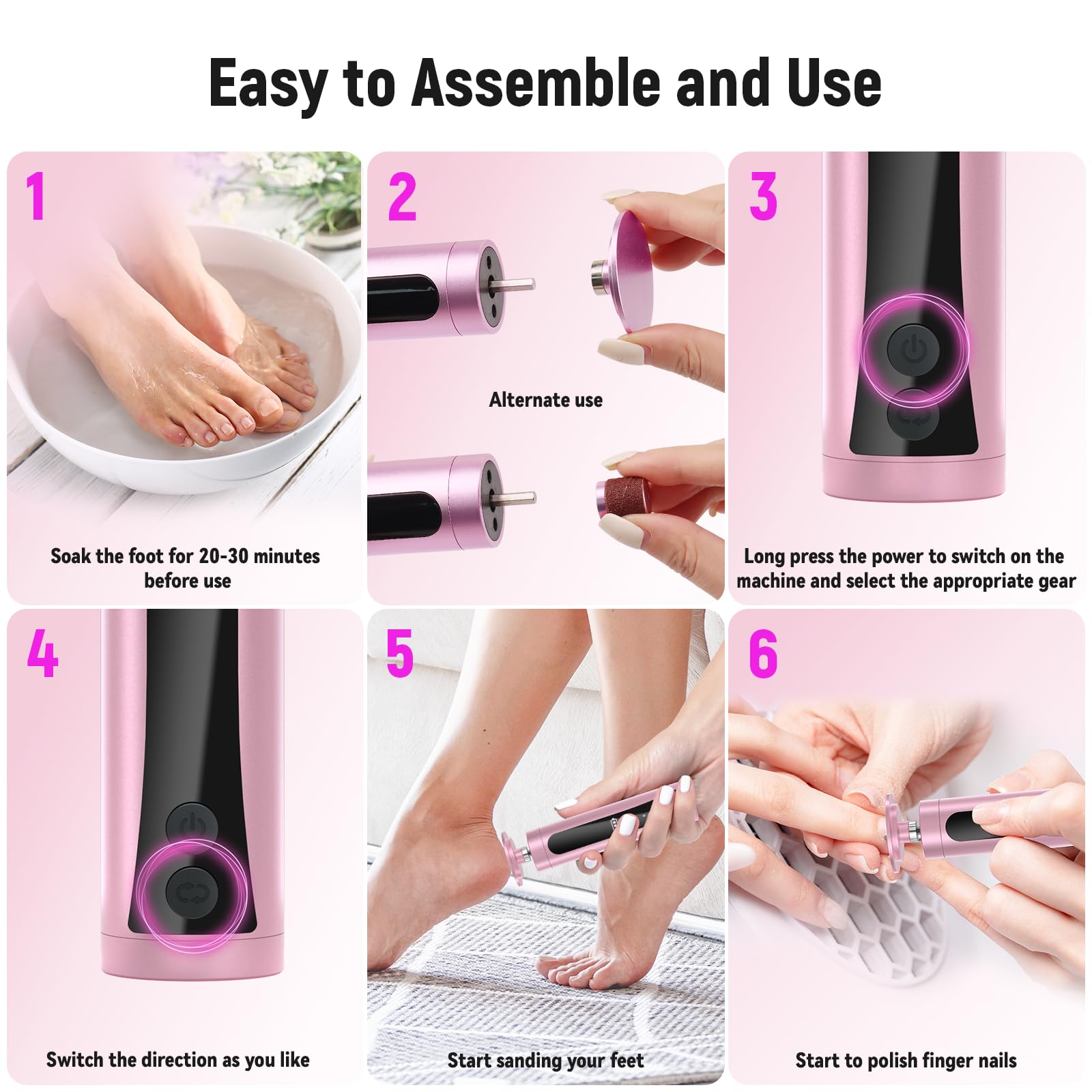 Electric Callus Remover for Feet - Rechargeable 9-Speed Adjustable Pedicure Tool with LED Display, 2-in-1 Foot File & Nail Polisher for Dry Dead Skin Removal (Rose Gold) - Perfect for At-Home Pedicures & Foot Care Routines