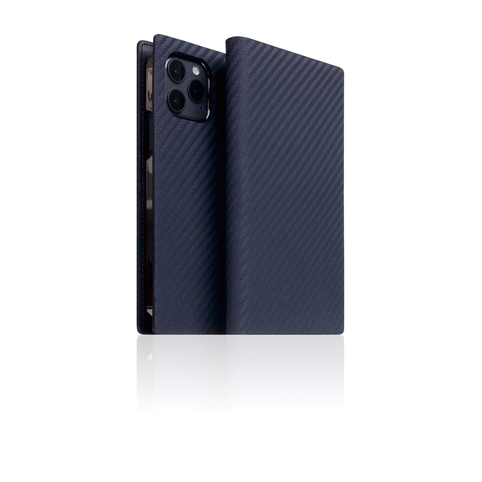Premium SLG Italian Carbon Leather Wallet Case for iPhone 12 Pro Max - Handmade Flip Cover with Card Slots & Gift Box (Navy) | Perfect for Business Professionals & Daily Use