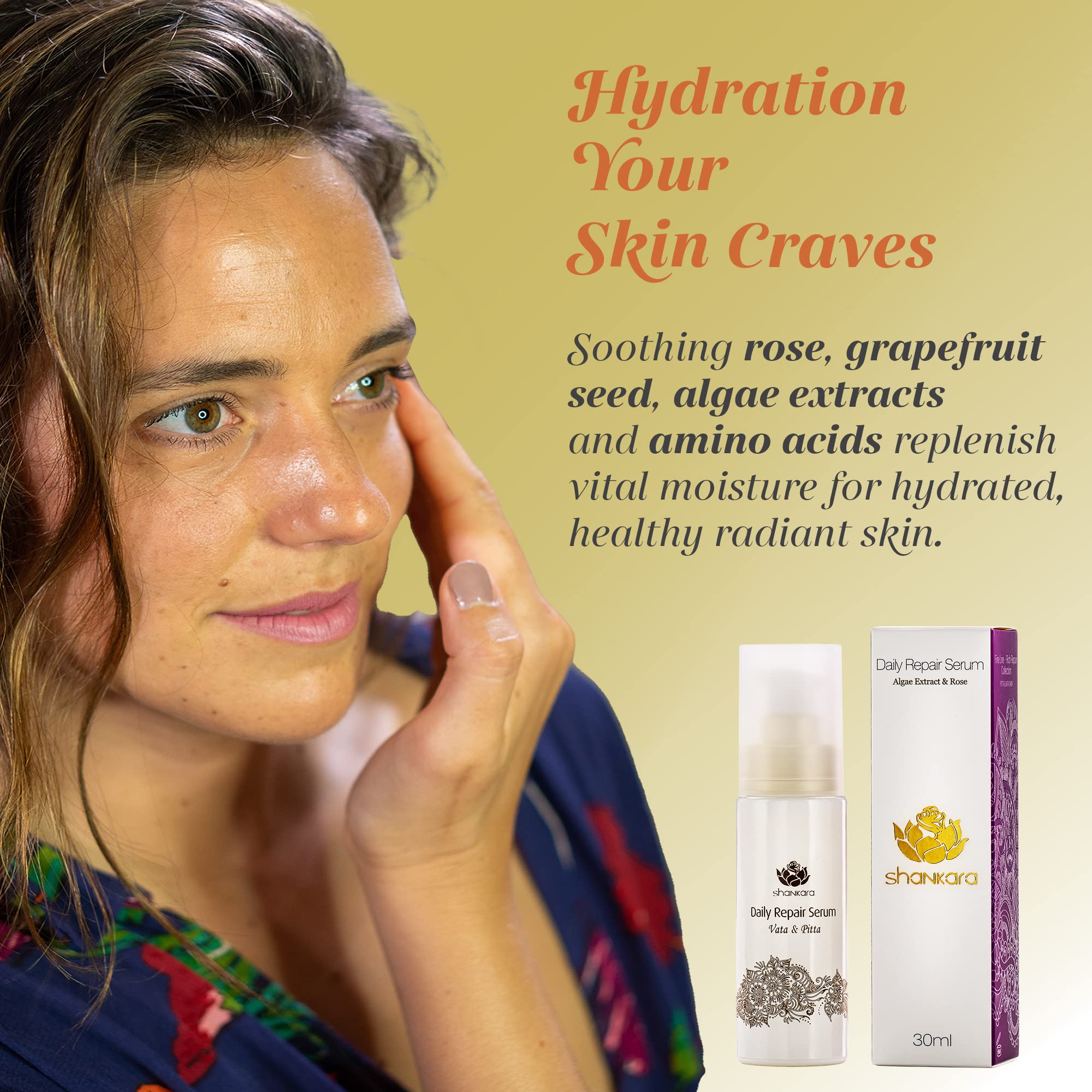 Shankara Daily Repair Serum for Dry & Irritated Skin - Hydrating Face Serum with Rose, Algae & Grapefruit Extract - Rejuvenating & Smoothing Skin Care (30ml) - Perfect for Morning & Night Routine, Post-Workout Recovery & Travel Skincare