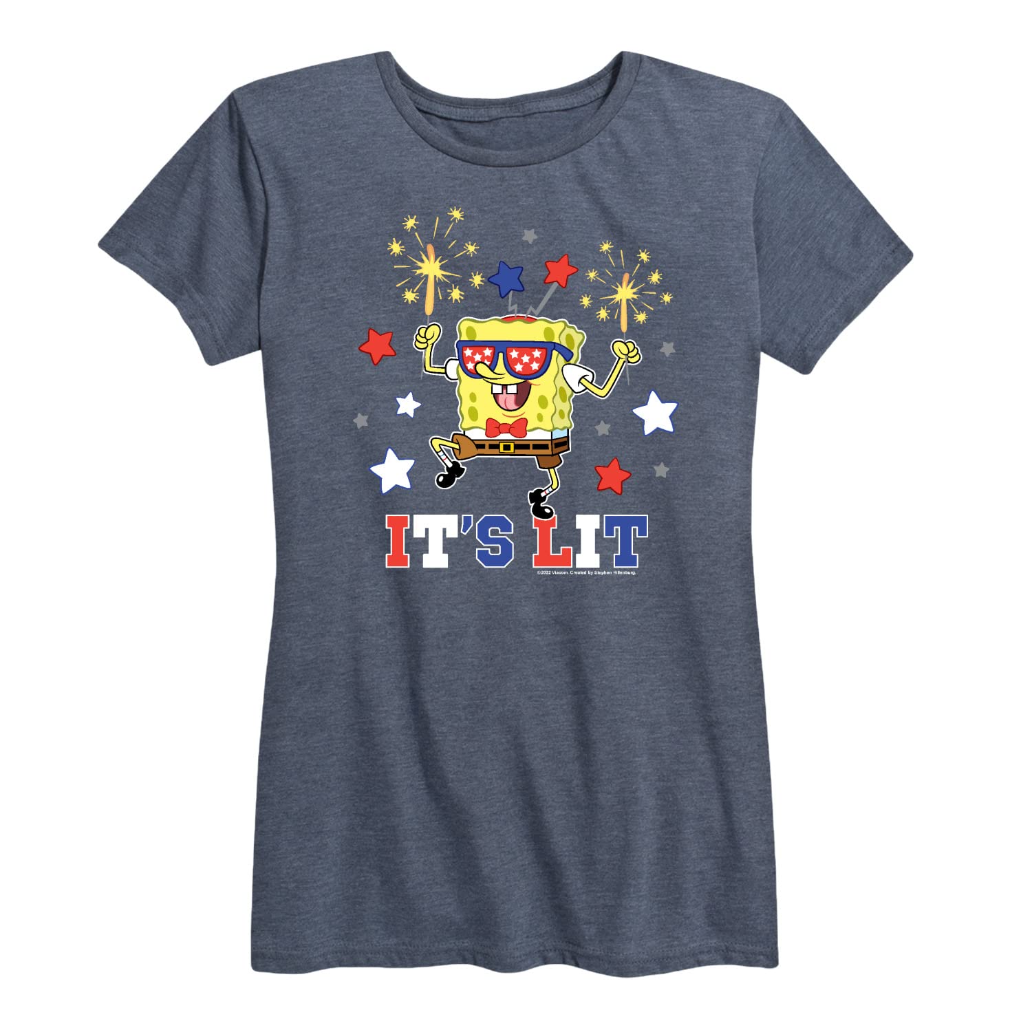 HYBRID APPAREL Women's Spongebob Squarepants 'It's Lit' Graphic T-Shirt | Short Sleeve Casual Tee for Everyday Wear, Parties & Gifts