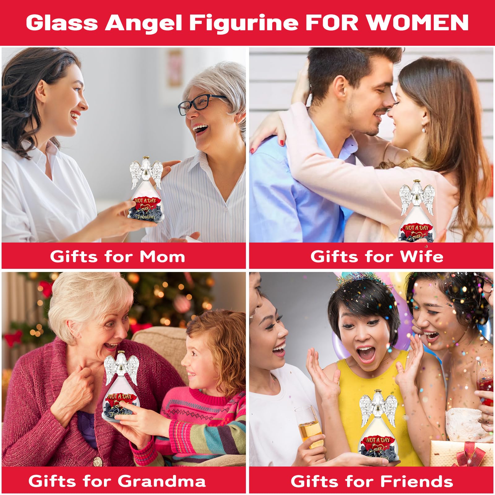 Yamonic Preserved Real Red Rose Glass Angel Figurine - Unique Gift for Women, Mom, Sister, Wife, Best Friend, Coworker or Teacher - Perfect for Birthdays, Anniversaries, Valentine's Day & Home Decor
