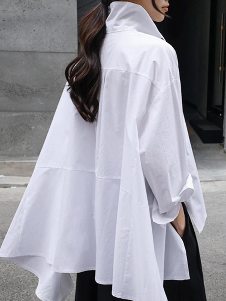 Batwing Sleeve Casual Shirt for Women - Long Sleeve Blouse with Big Pockets, Korean Fashion Tops for Summer | Perfect for Office Wear, Date Night & Casual Outfits