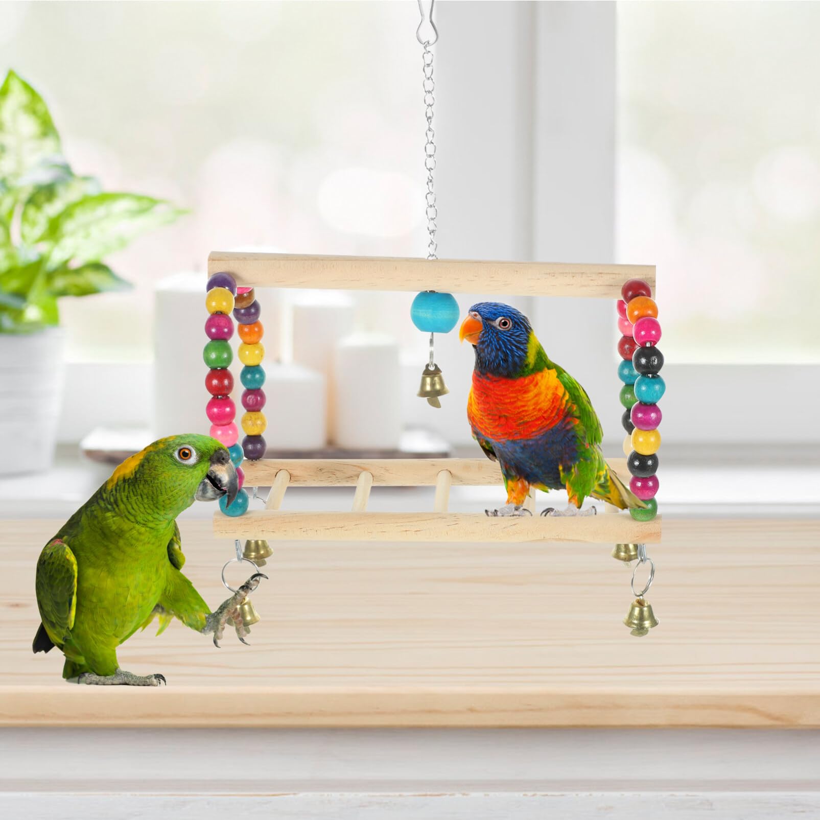 **Natural Wooden Bird Perch & Swing Toy Set - Chewing Ladder Bridge for Parrots, Parakeets, Lovebirds - Cage Accessories for Hanging, Standing & Play - Perfect for Small Birds' Exercise & Entertainment**