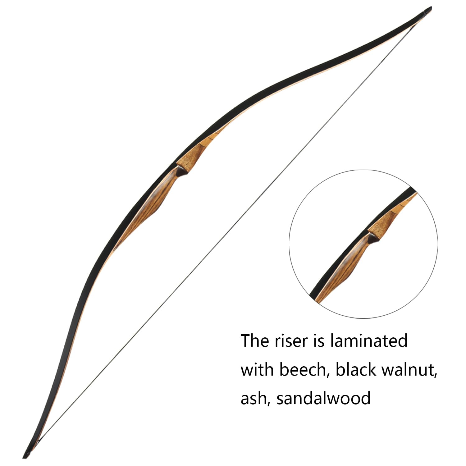 TOPARCHERY 54'' Traditional Wood Recurve Bow for Hunting & Target Practice - Right Handed, One-Piece Design with String Silencer - Perfect for Outdoor Adventures, Archery Training & Backyard Shooting