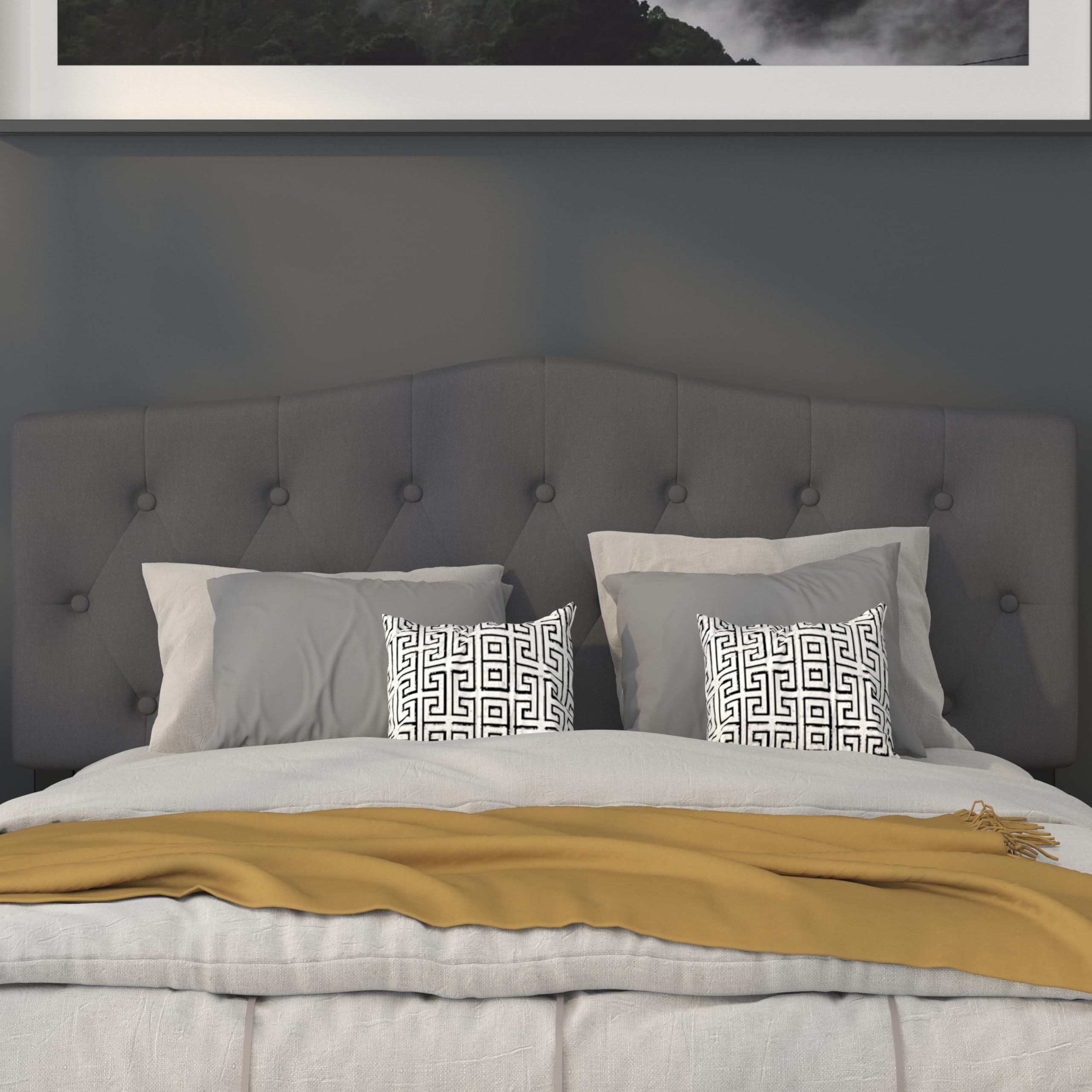 Flash Furniture Cambridge Tufted Upholstered Queen Size Headboard - Adjustable Height Dark Gray Fabric Bed Headboard for Master Bedroom, Guest Room & Home Decor