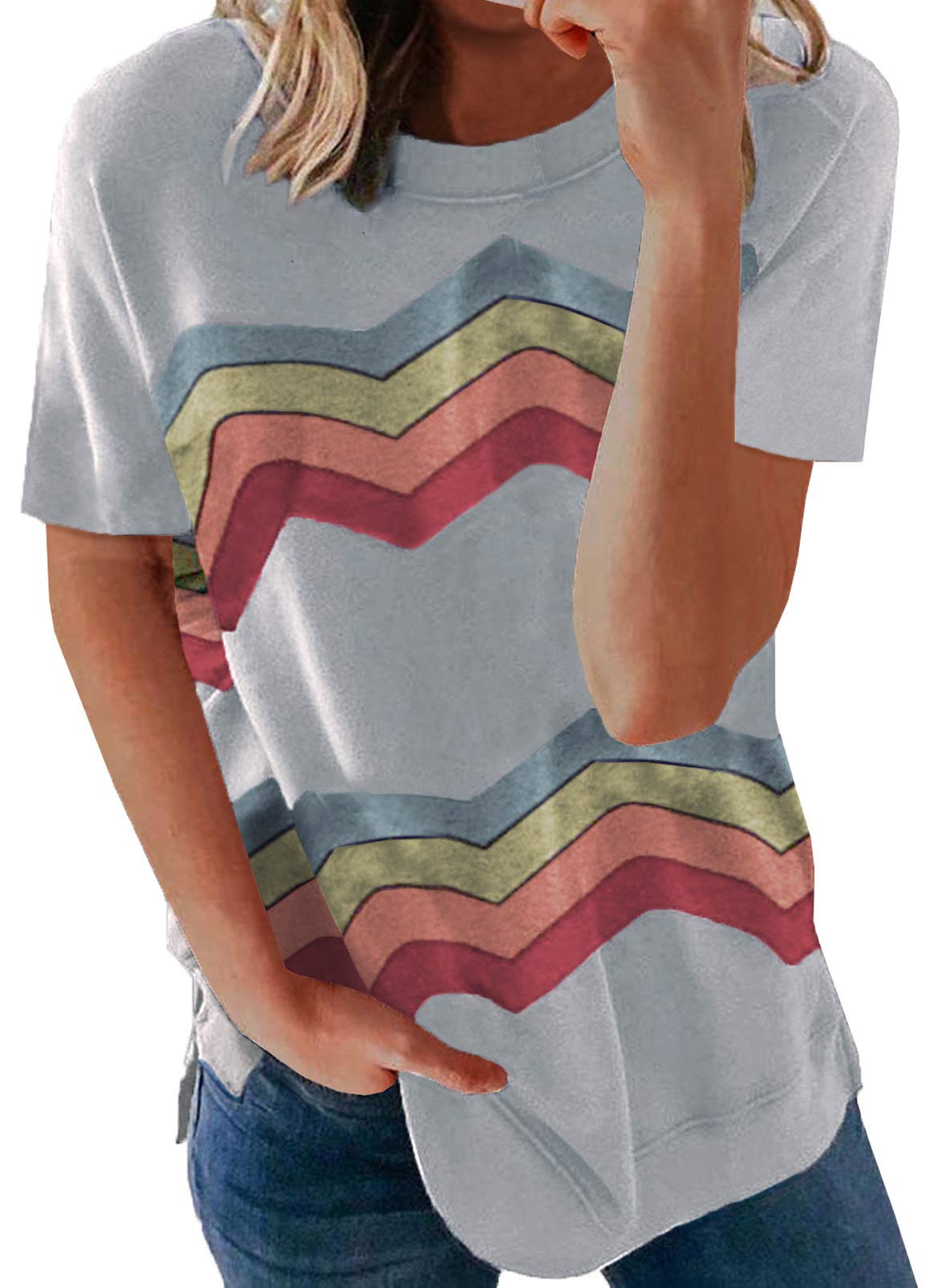 SHEWIN Women's Summer Tops Casual Short Sleeve Loose T-Shirt - Comfortable Breathable Tee for Outdoor Activities, Beach, Travel & Daily Wear
