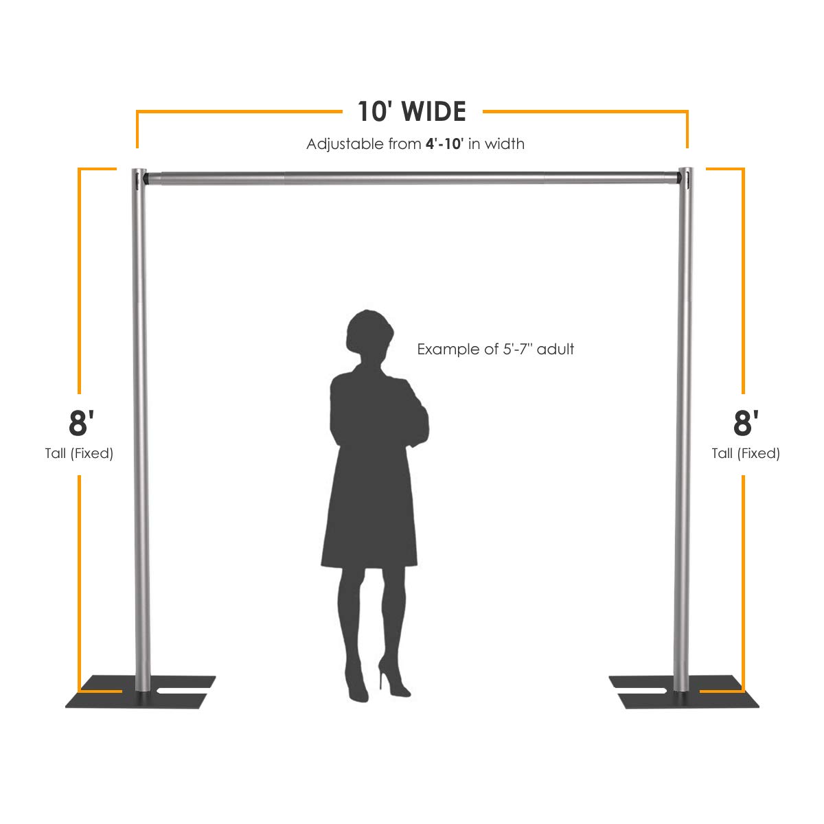 8' x 10' Pipe and Drape Backdrop Kit - Heavy Duty Event Curtain System for Weddings, Parties, Trade Shows & Photo Booths - Non-Adjustable Black Fabric with Stand (8ft Tall x 10ft Wide)