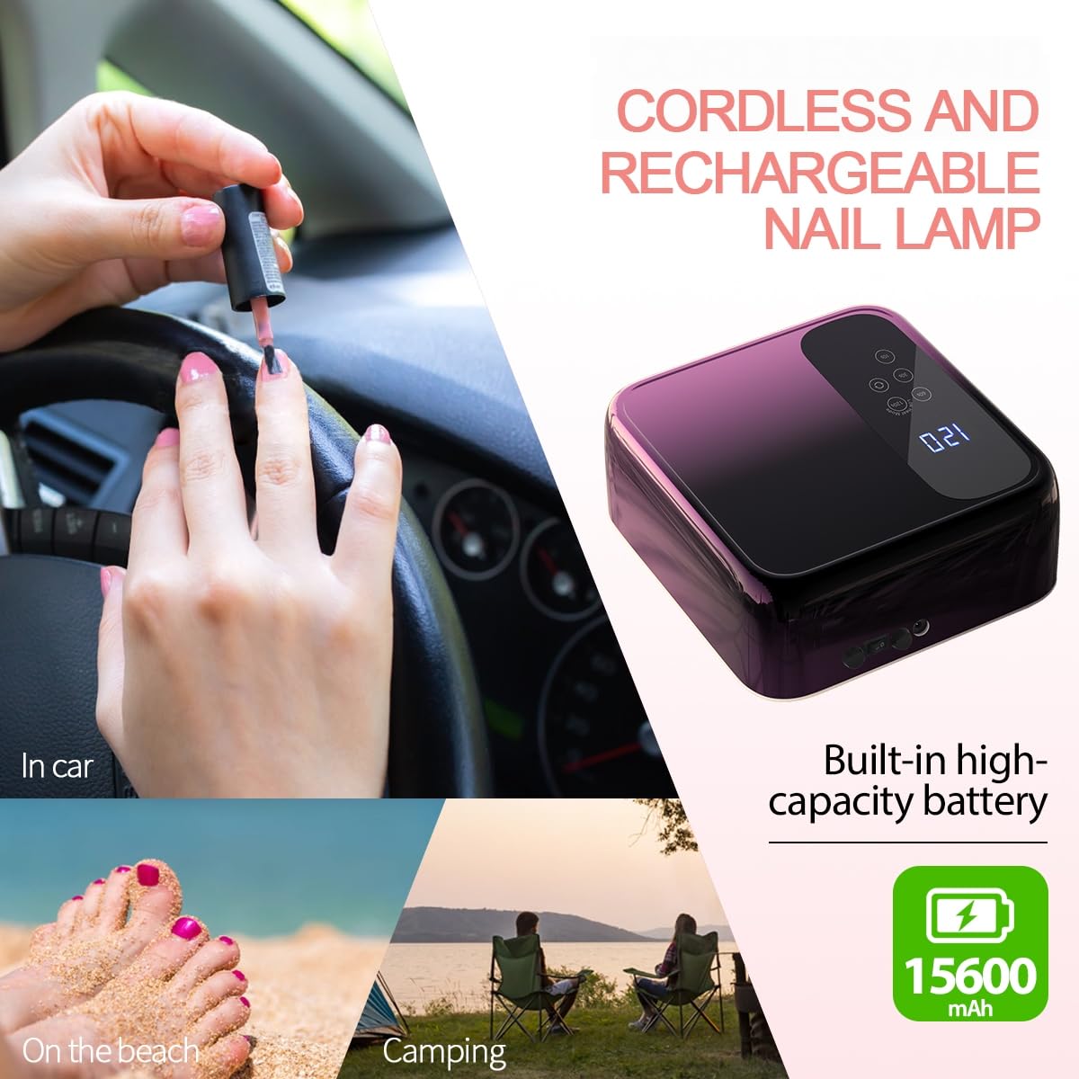 BETE Wireless LED Nail Lamp, 72W Rechargeable UV LED Gel Nail Dryer for Salon & Home Manicure - Perfect for Gel Polish Curing & Nail Art Drying