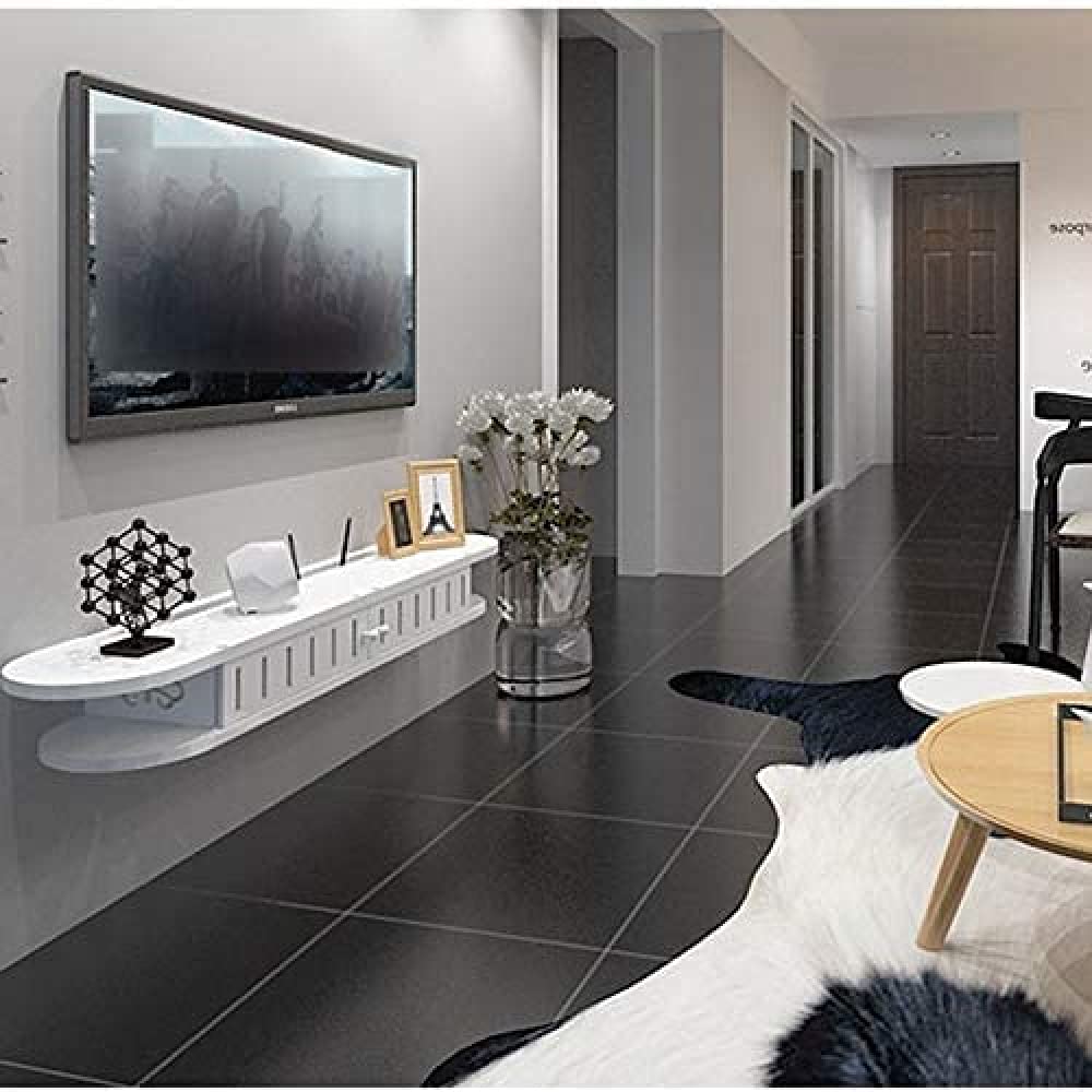 Floating Wall Shelves - White Wooden TV Stand with Storage for DVD Player, Set-Top Box & Telephone | Modern Home Decor for Living Room & Bedroom
