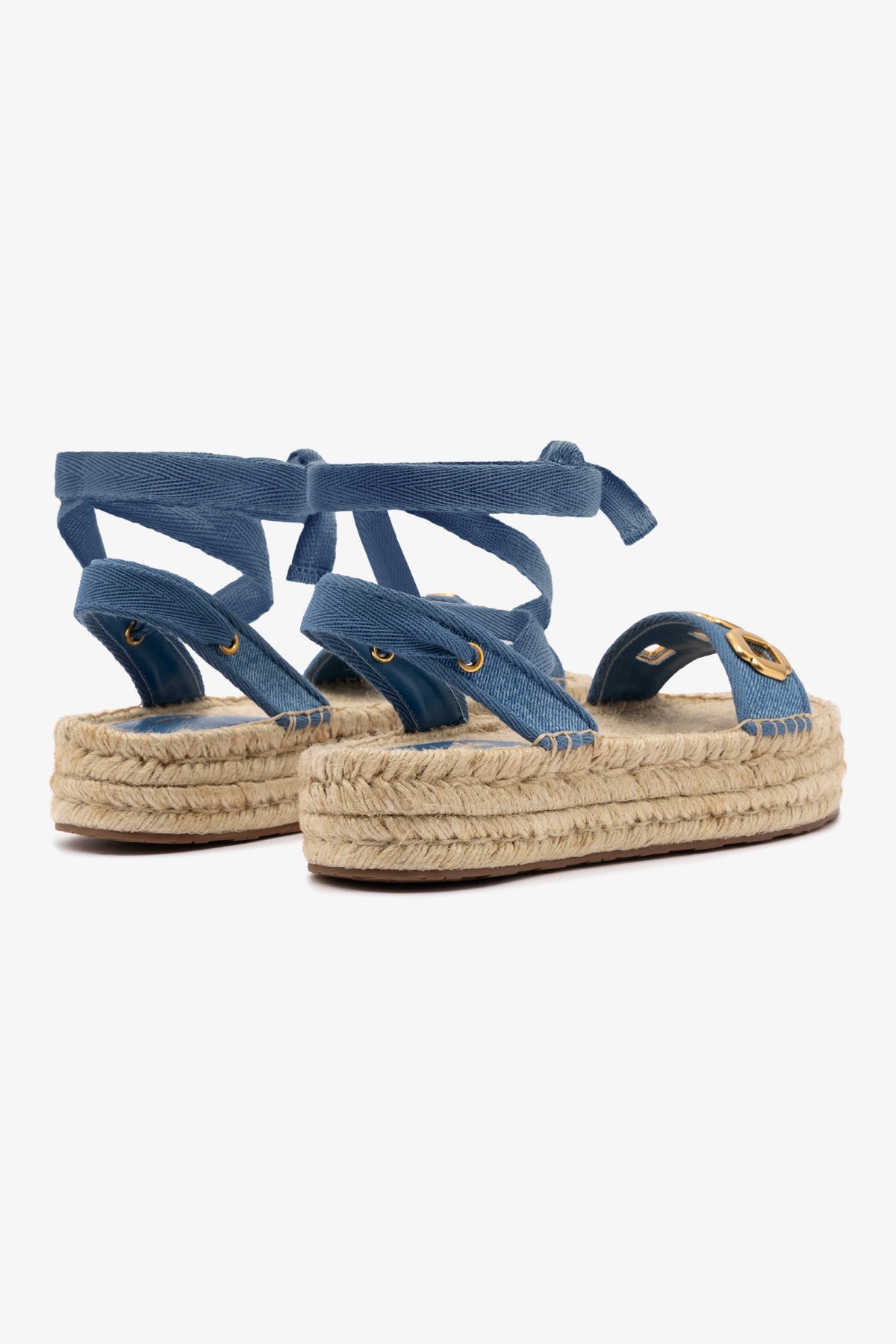 Blue Stonewashed Denim Milan Espadrille Flatform Sandals - Comfortable Summer Shoes for Beach, Casual Outings & Boho Style
