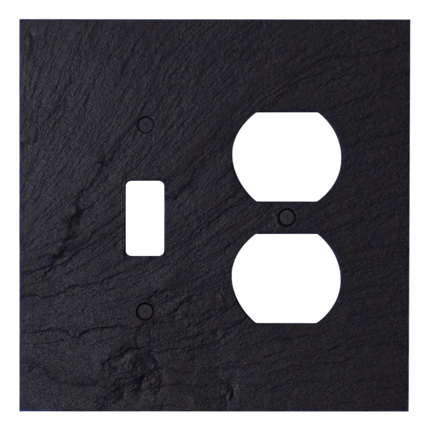 Decorative Vermont Slate Charcoal Electrical Switch Plate Cover - 2 Gang Outlet Wall Plate (5” W x 5” H) for Light Switch & Duplex Receptacle | Durable Faceplate for Home, Office & Commercial Use