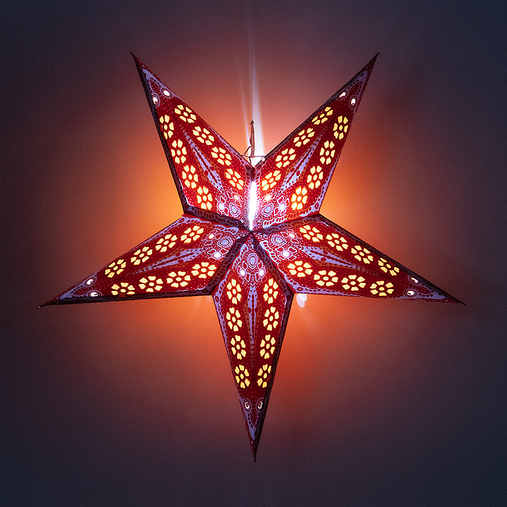 24 Red Petal Paper Star Lanterns - Elegant Hanging Wedding & Party Decorations for Indoor/Outdoor Events, Romantic Ambiance Lighting