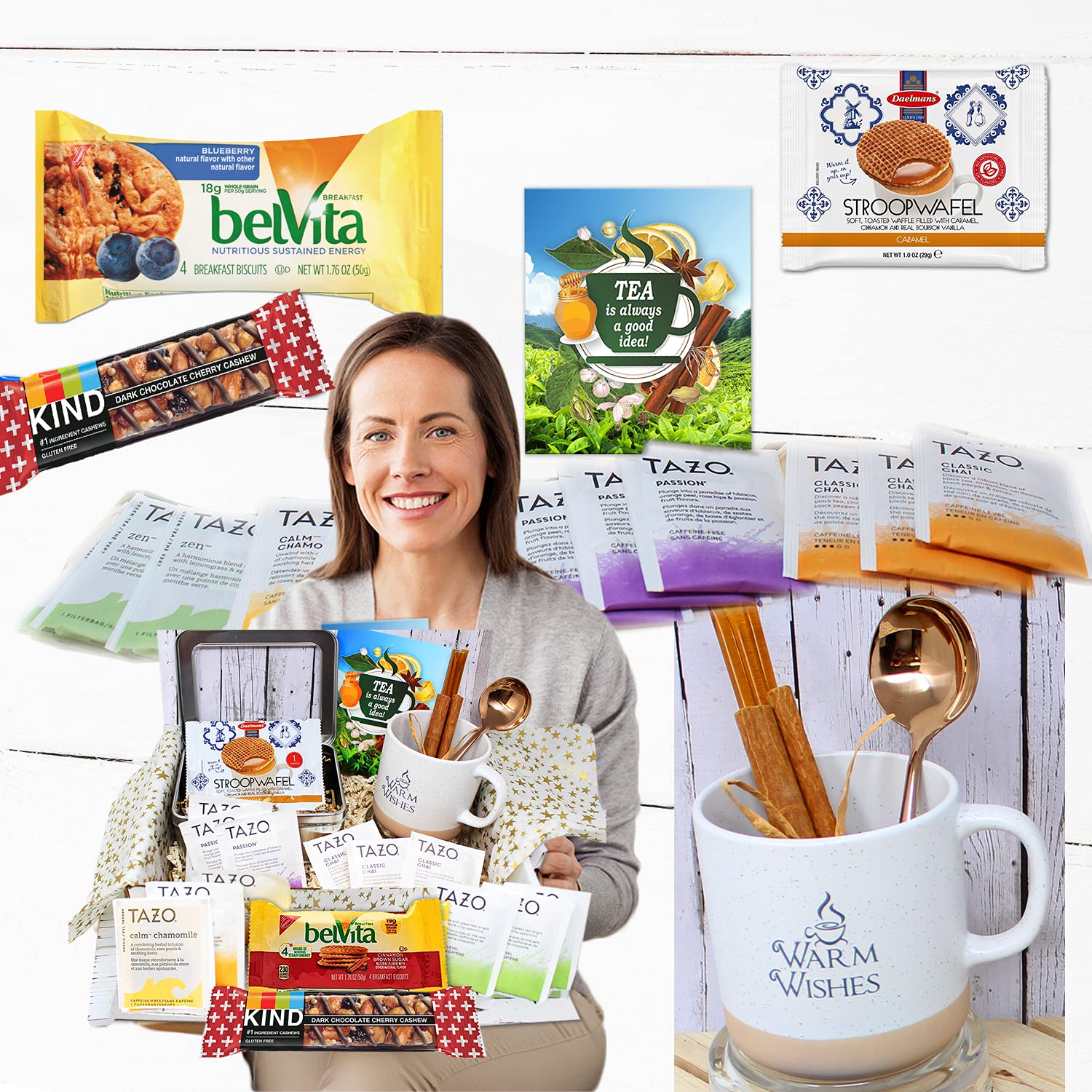 Tazo Tea Gift Set - Mug, Cookies & Honey for Tea Lovers - Perfect for Mother's Day & Get Well Soon