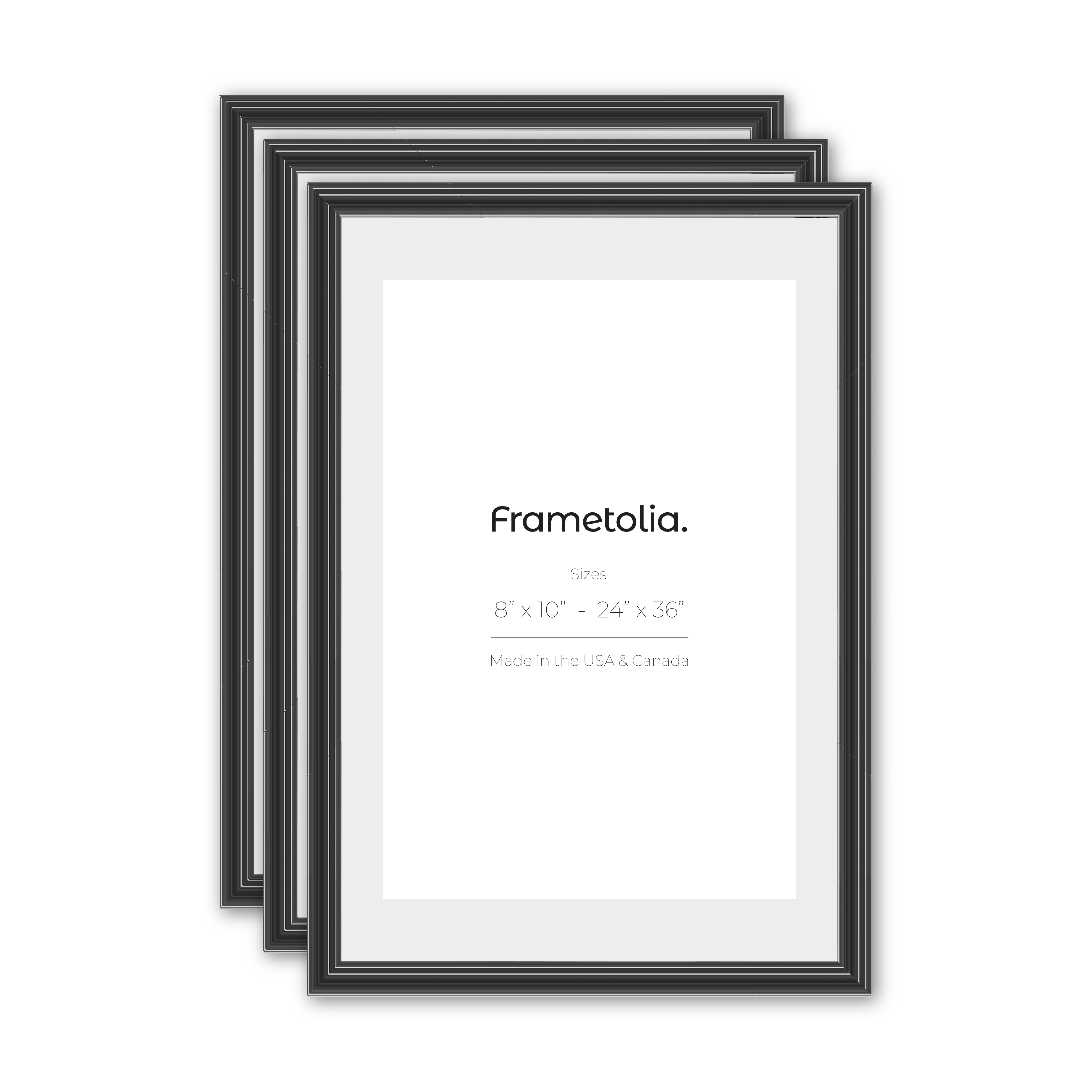 Electric Black Gloss Wide Width Wall Frame Set of 3 - Modern Home Decor for Living Room, Bedroom & Office