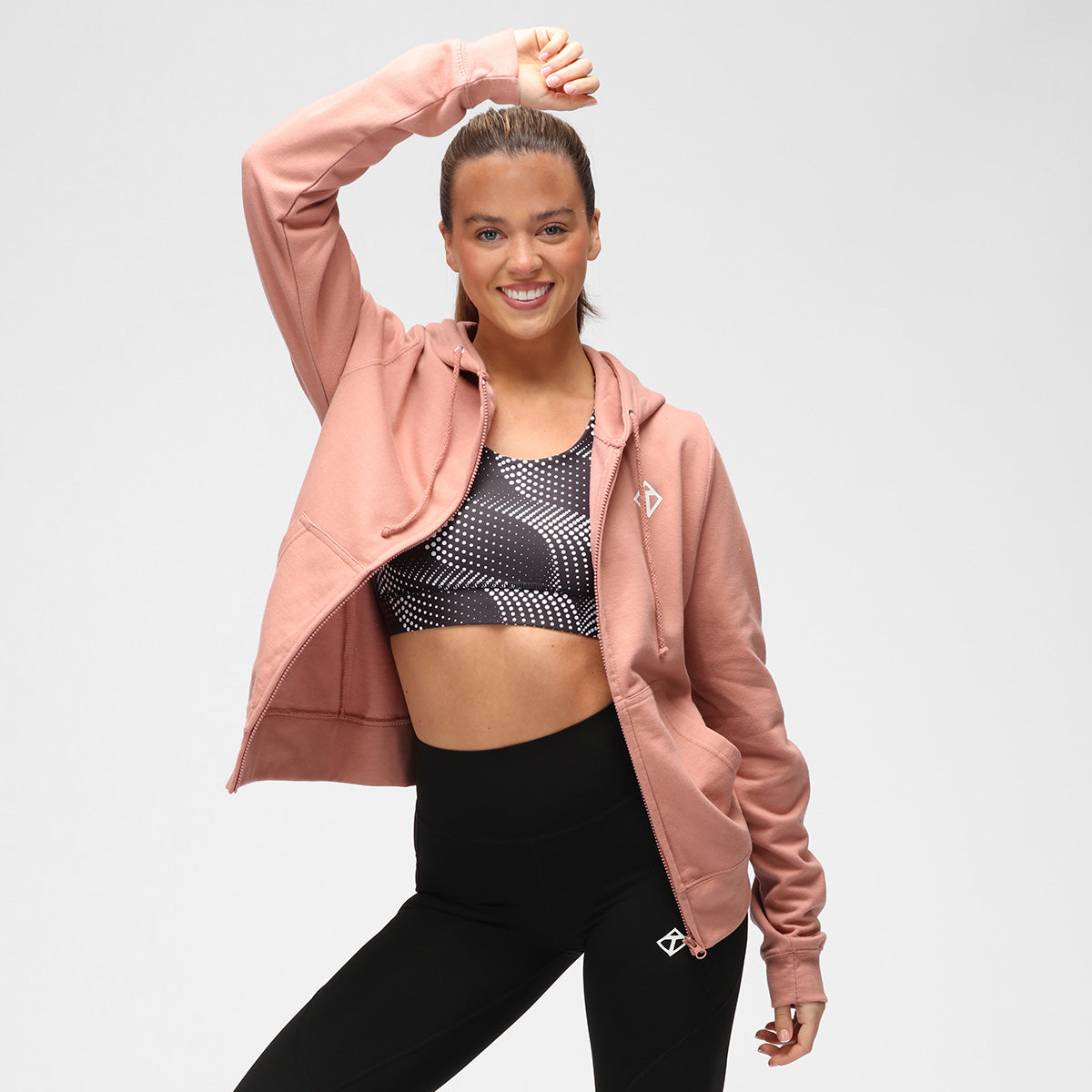 Dusky Pink Diamond Zoodie for Women - Cozy Fleece Hoodie with Pockets, Perfect for Lounge Wear, Outdoor Activities & Casual Fashion