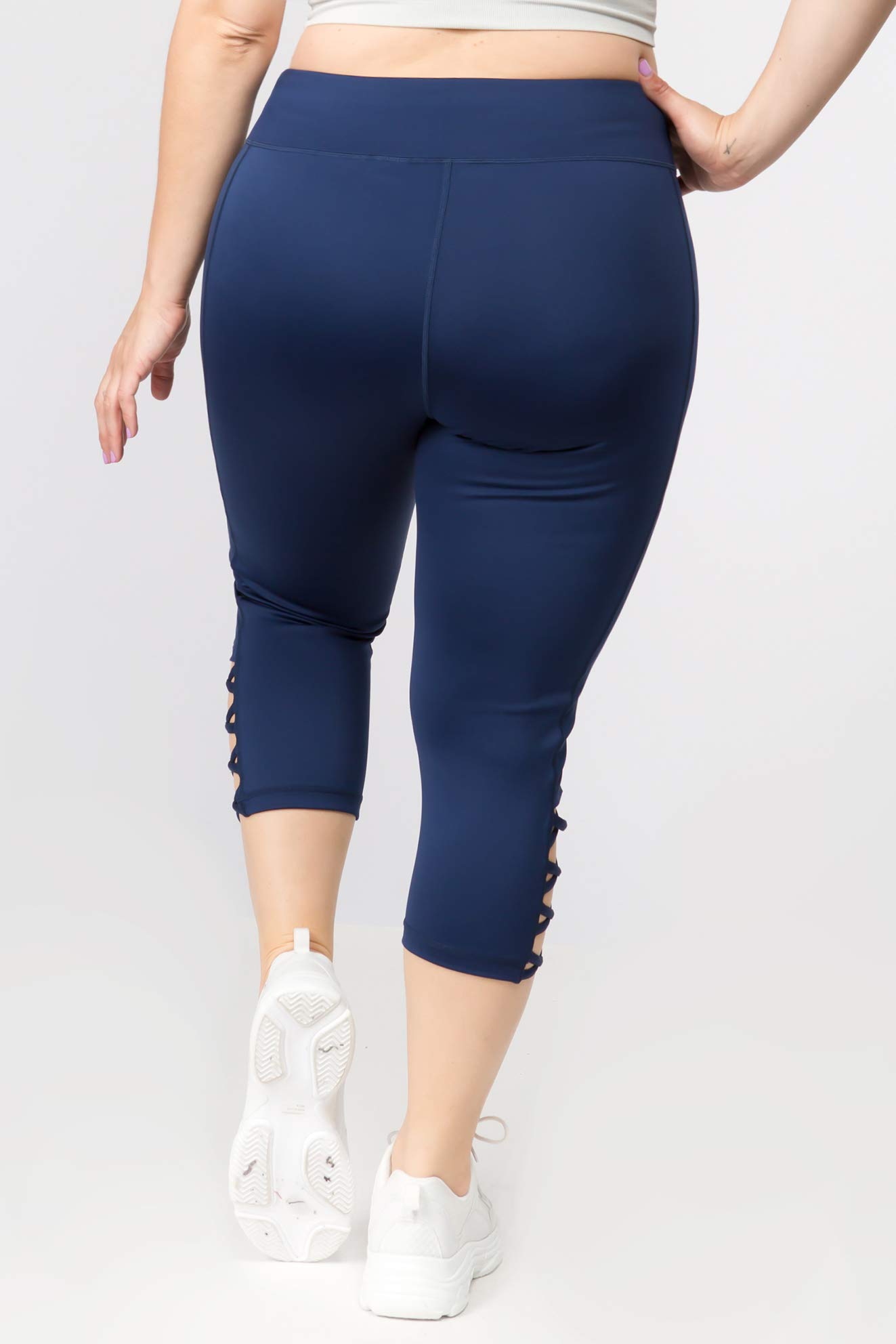 ICONOFLASH Women's High Waist Workout Leggings with Pockets & Lattice Details - Yoga, Running, Gym & Athletic Sport Pants for Active Lifestyles