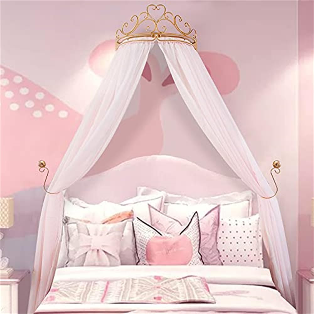 Lotus Karen Princess Bed Canopy with Lace Mosquito Net - Metal Crown Design for Girls, Kids & Toddlers | Nursery Decor, Bedroom Decoration for Baby Shower & Birthday Gifts