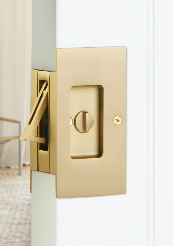 French Brass Pocket Door Lock - 4 1/2 Inch Large Bathroom Privacy Lock Hardware for Sliding Barn Doors, Closet & Interior Rooms