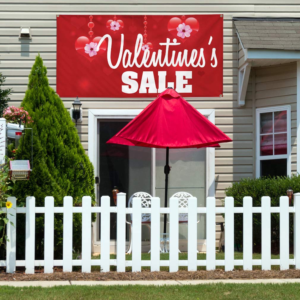 Custom Vinyl Banner - Valentine's Day Sale - 60x144 Inches Weatherproof Outdoor Business Sign with 10 Grommets (Multiple Sizes Available) - Perfect for Store Promotions, Yard Sales & Events