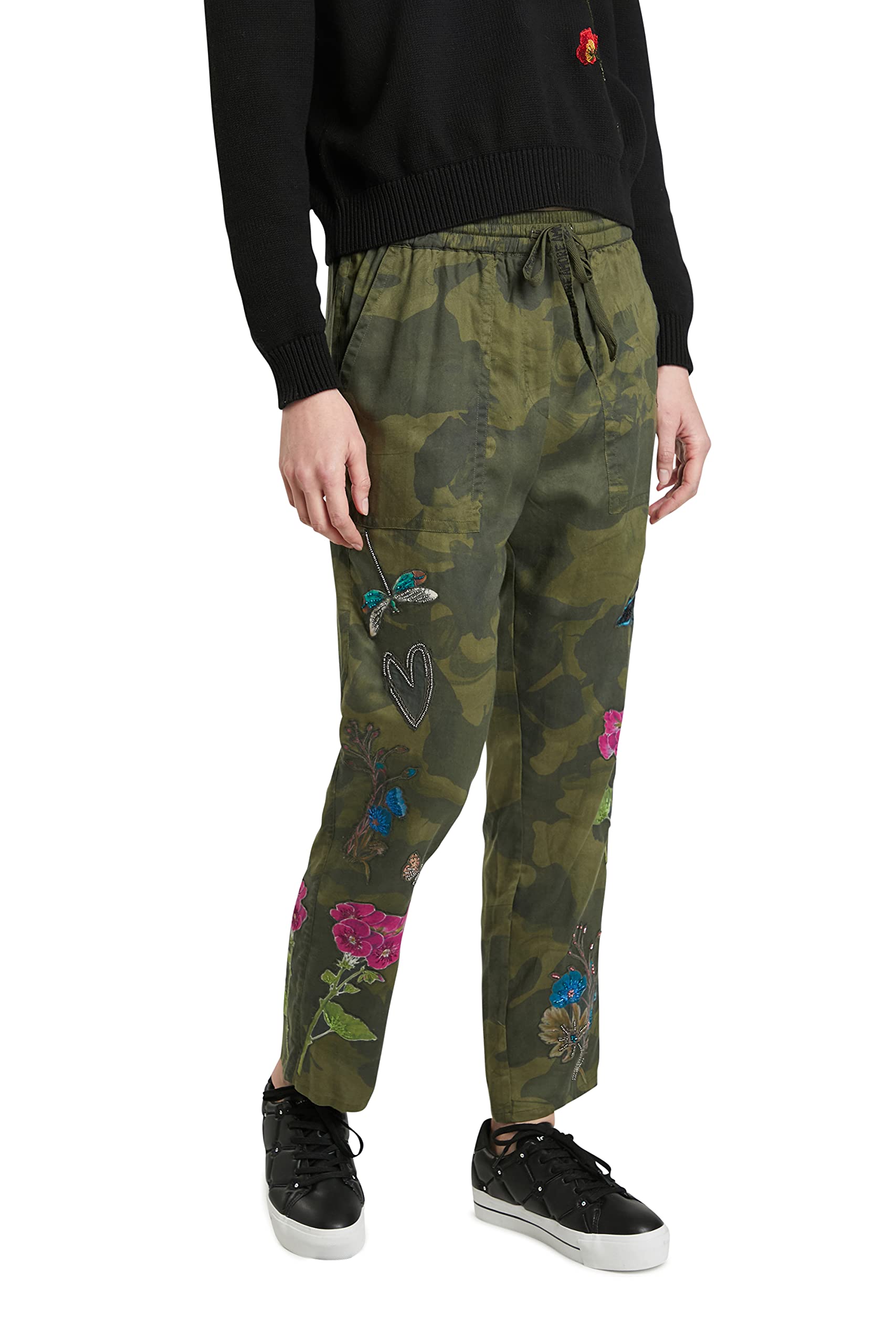 Desigual Women's Woven Long Pants - Stylish High Waist Wide Leg Trousers for Casual & Office Wear | Comfortable Stretch Fabric for Everyday Outfits